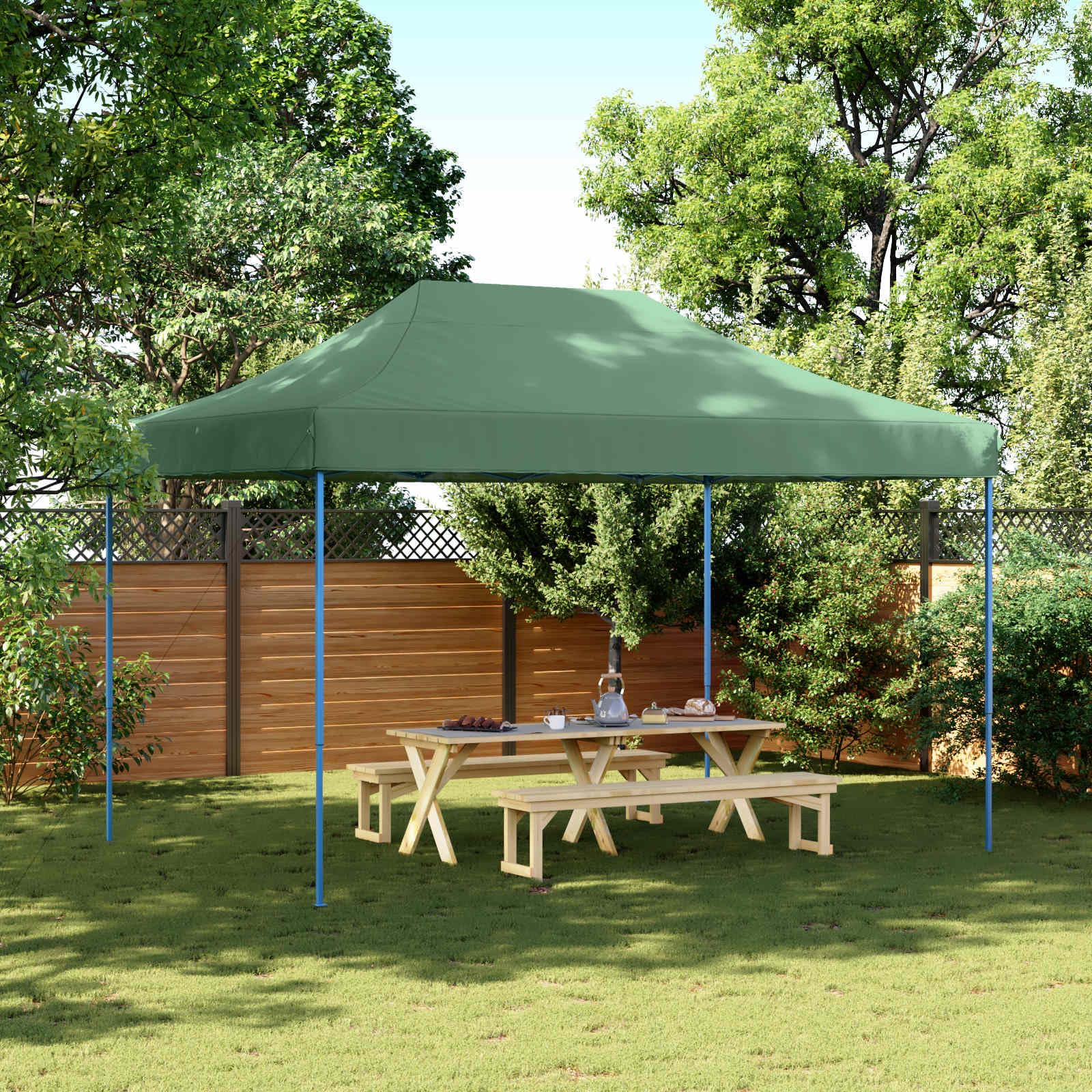 Namiot imprezowy, zielony, z wytrzymałego materiału Oxford, 279 x 410 x 315 cm, z malowaną proszkowo stalową ramą, składany, do ogrodu, na taras, kemping, wesele, imprezy na świeżym powietrzu
