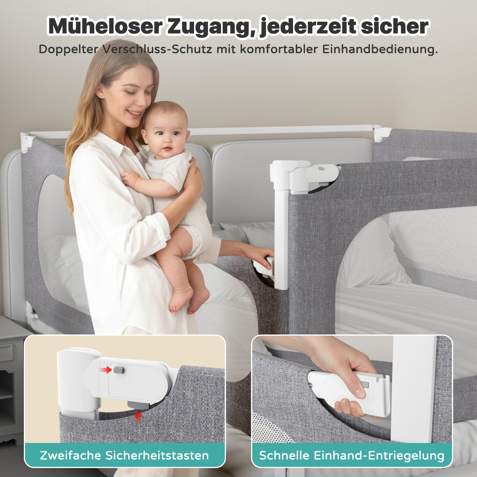Redcoutt Barrera de Cama(140CM) — Barrera Seguridad Niños Cama con Elevación Vertical, Apta para Camas Infantiles, Lecho de Adultos y Lecho de Madera Maciza (Envase Individual)
