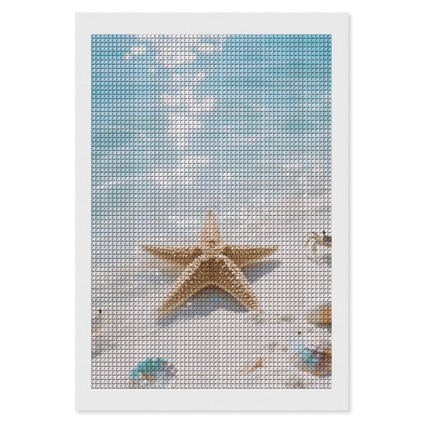 FodPand Starfish Blue Ocean 5D Diamond Painting Kits for Adults Beginners Full Drill Square Diamond Dots Pictures Gem Art Supplies for Home Wall Room Decoration DIY Craft Set Gift 8x12
