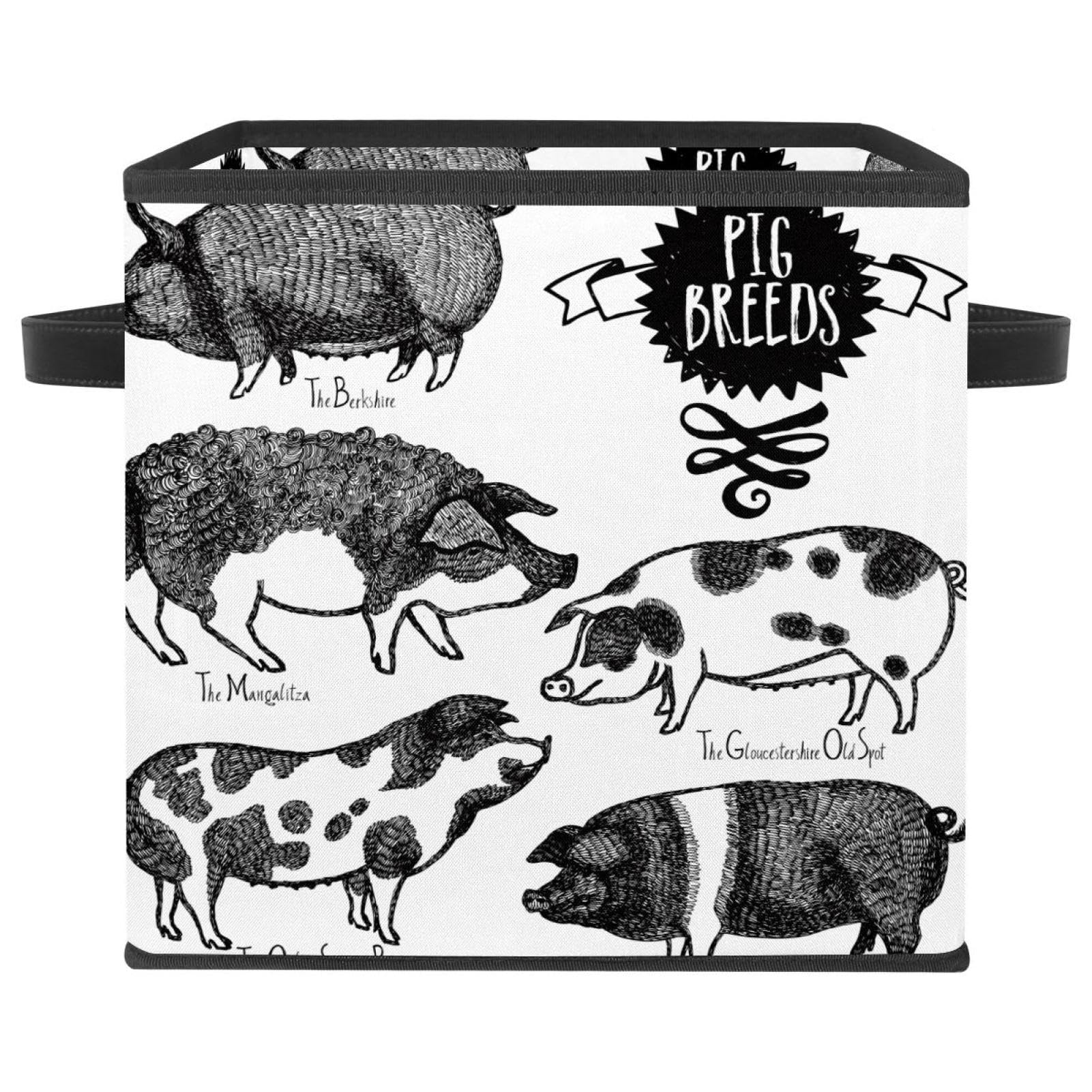 Boîte de rangement pliable en tissu noir et blanc motif cochon