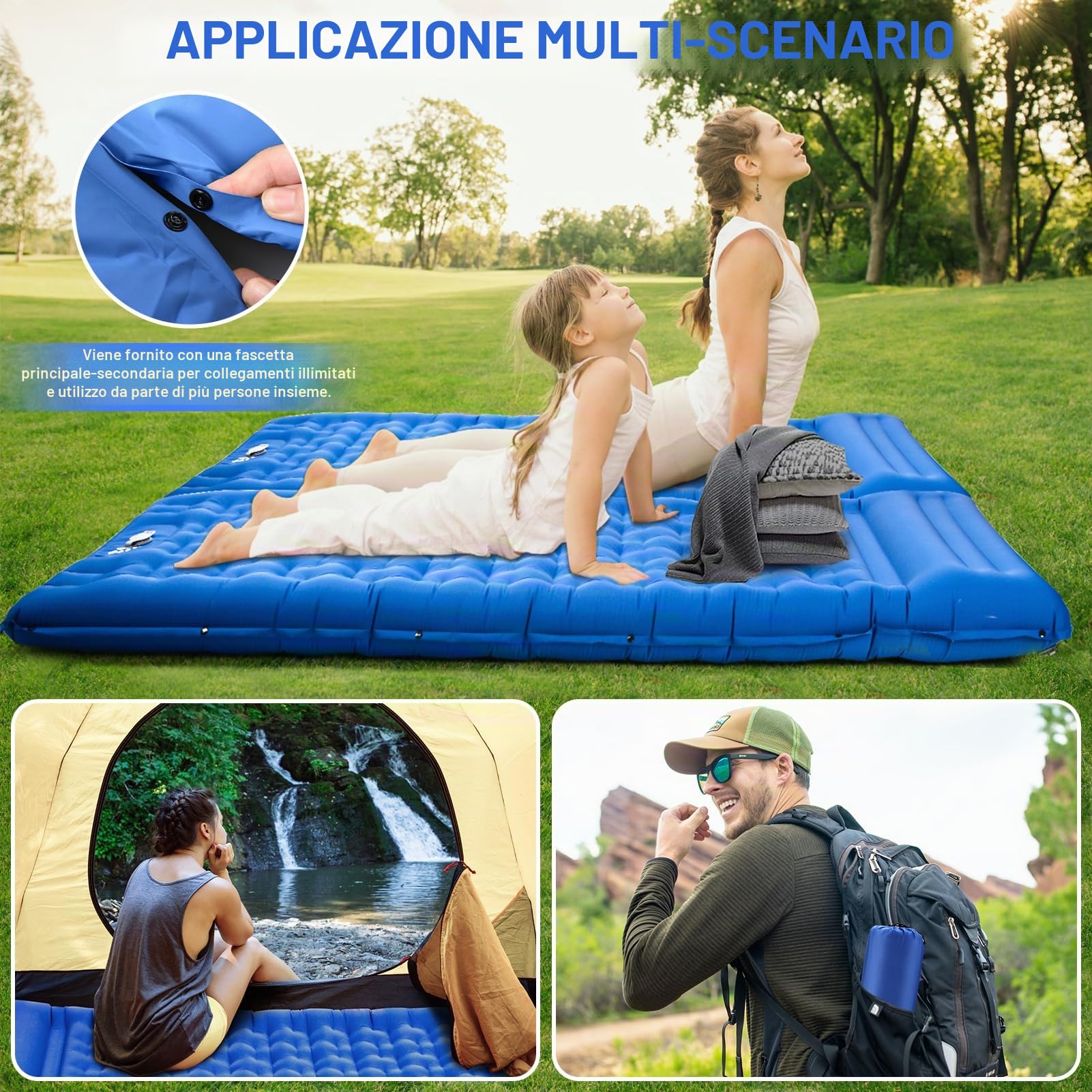 Materassino autogonfiante, 2024, materasso ad aria migliorato e confortevole, spessore 13 cm, con cuscino integrato e pompa a piedi, materassino isolante per campeggio/zaino/avventura