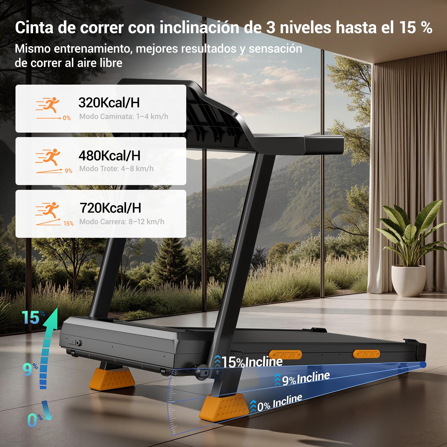 CURSOR 15% Cinta de Correr Plegable con Inclinación 12KM/H | Cinta de correr inclinable, cinta de correr doméstica con motor de 3,0 CV