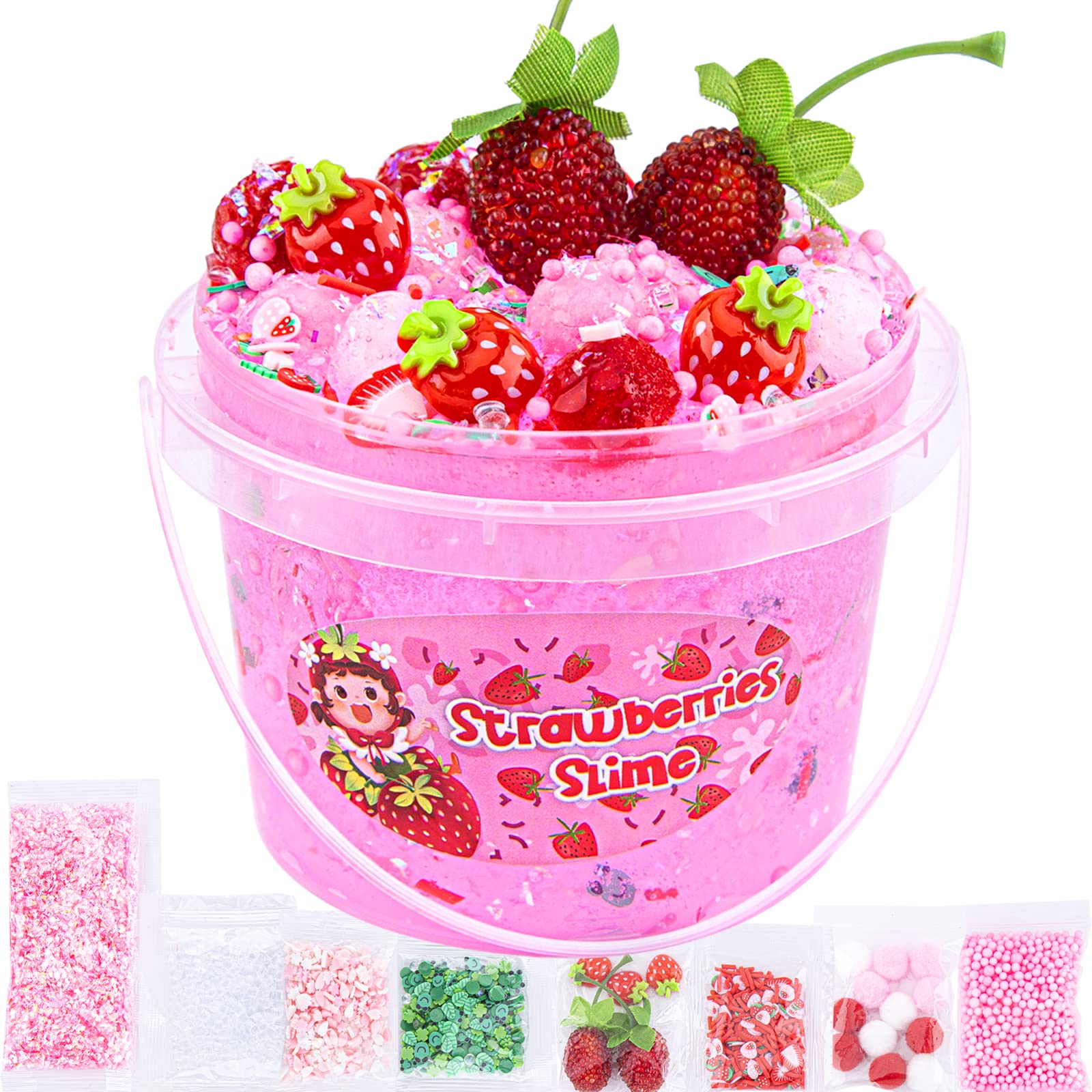 Clear Slime, Pink Strawberry Clear Jelly Cube Glimmer Crunchy