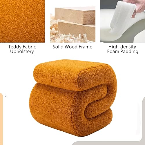Miniatura 10 de KIVENJAJA Taburete otomano Sherpa, moderno en forma de S, taburete otomano, taburete otomano, silla decorativa para el suelo, taburete para sala de