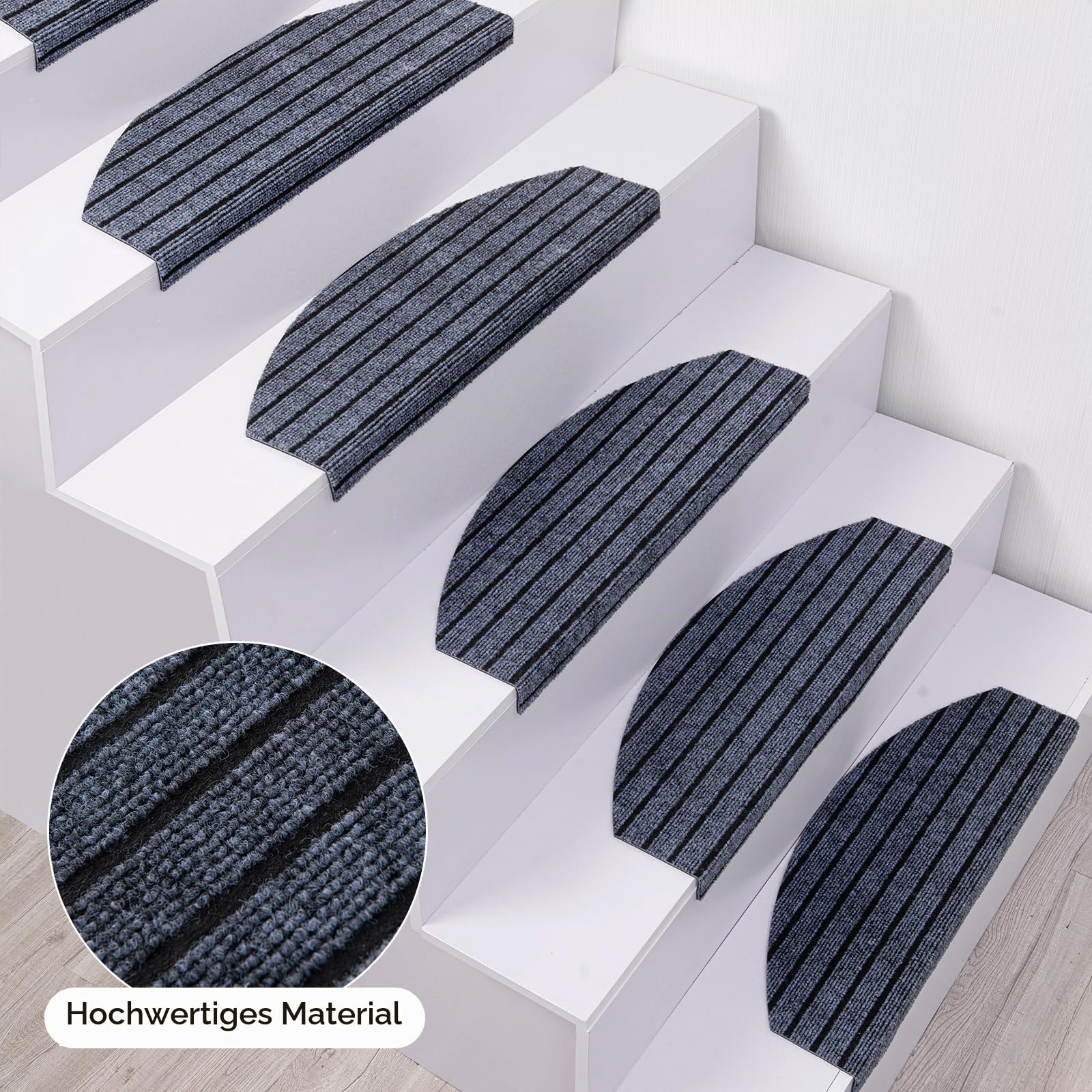 Treppenstufen Matten, 15 Stück Halbrund Rutschschutz Stufenmatten, Treppenmatte Treppenschoner Treppenschutz Selbstklebend, für Holzstufen, Sauberen, Glatten Treppen, 24 x 60 cm (Dunkelgrau)