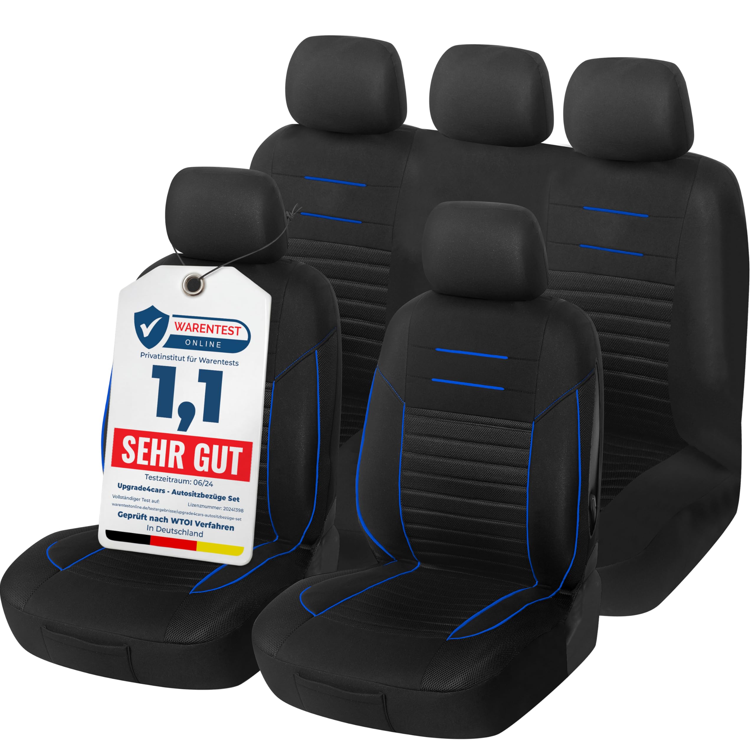 Upgrade4cars Autositzbezüge Set Universal Blau für Vordersitze & Rückbank Autozubehör Innenraum