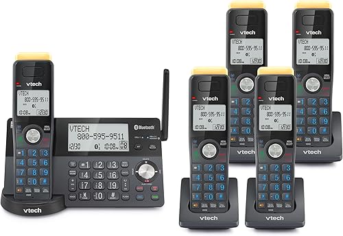 VTech IS8128-51 Teléfono inalámbrico DECT 6.0 de 5 teléfonos de alcance súper largo para el hogar con contestador automático, rango de 2300 pies,