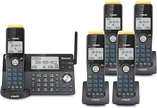 VTech IS8128-51 Super Long Range 5-Handset DECT 6.0 Cordless Phone for Home with Answering Machine, 2300 ft Range, Call Blocking, Bluetooth Connect to Cell, Intercom