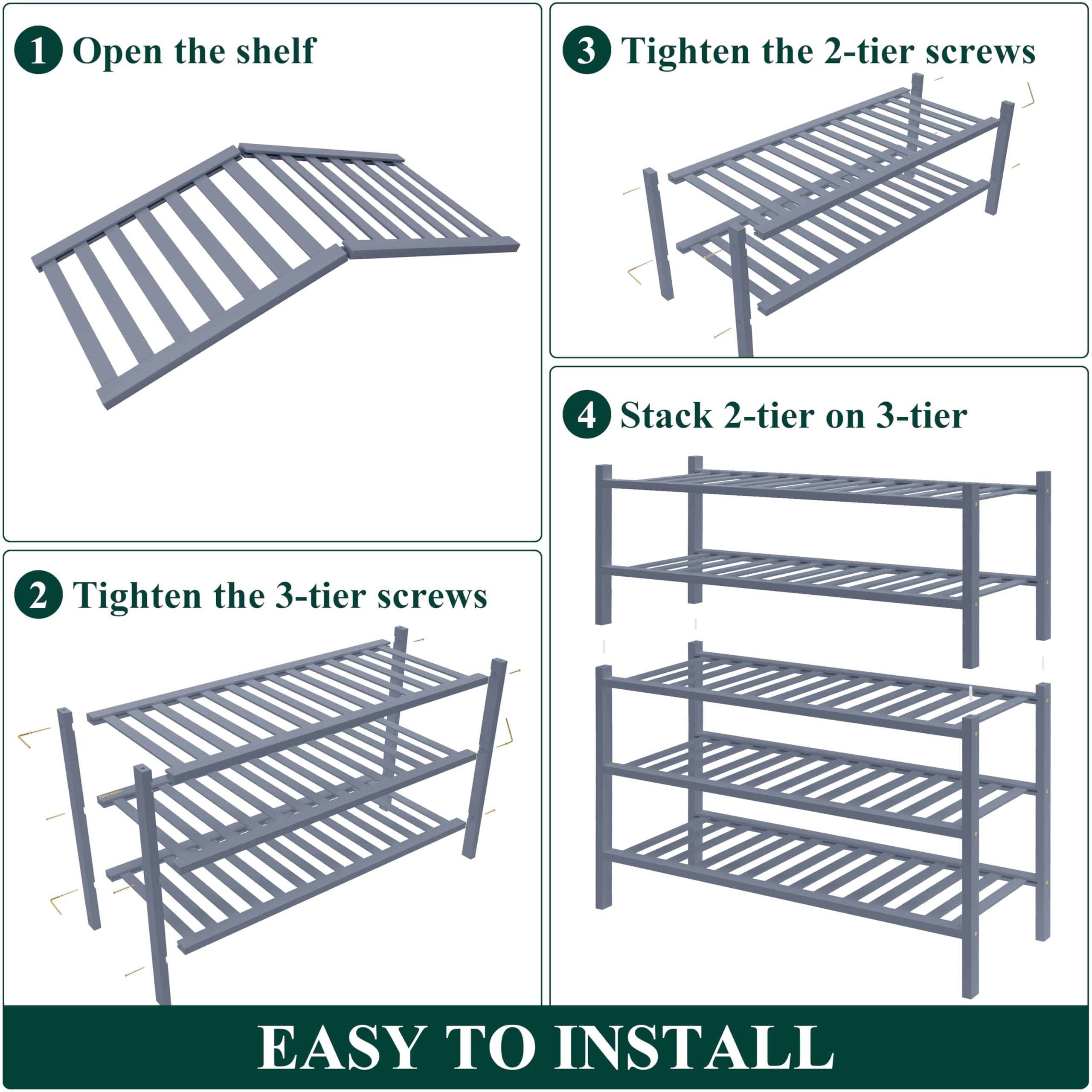 smiry Schuhregal aus Bambus, Schuhregal Platzsparend mit 5 Ebenen, Erweiterbar Stapelbar Shoe Rack, Schuhablage für Flur,Wohnzimmer, Schlafzimmer, Badezimmer, Grau