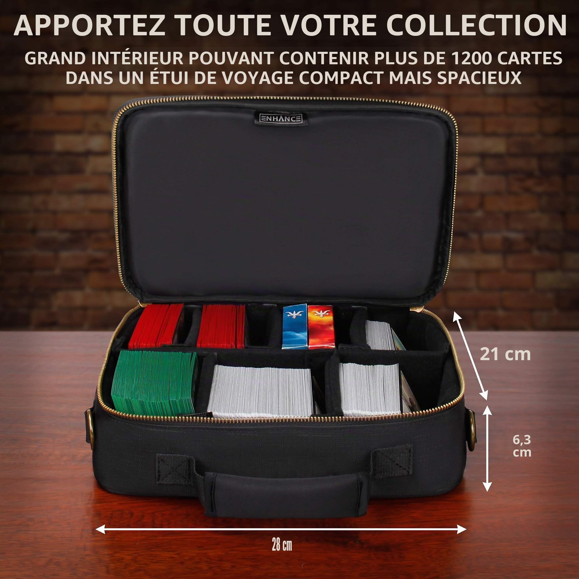 Enhance Sac de Voyage Bandoulière pour Cartes MTG avec Compartiments Séparateurs, Rangement pour Crayons, Dés et Jetons - Compatible avec Magic The Gathering, Jeux de Cartes Contre l'Humanité et Plus