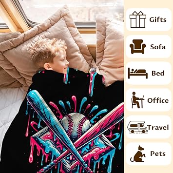 Blanket for Baseball Lovers, Personalized Blankets and Throw for Kids Boys Girls, 40 x 50 Custom Cool Baseball Drip Stuff Decor Throws for Couch Sofa Bed Travel Camping