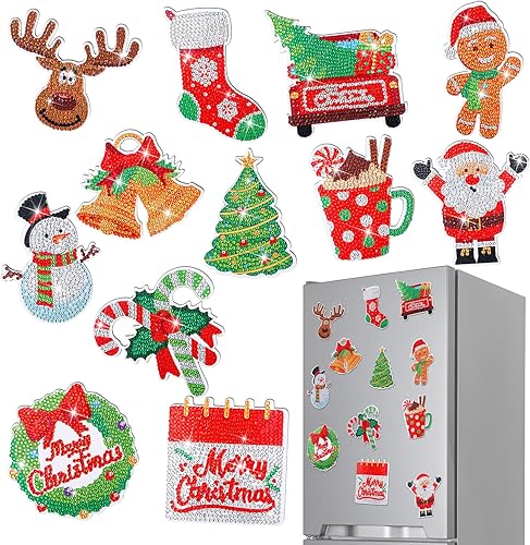 Miniatura 1 de 12 imanes gruesos de pintura de diamante de Navidad para refrigerador, gran forma de taladro completo, imanes para nevera, manualidades,