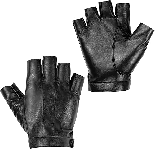 Guantes de piel sintética sin dedos, guantes deportivos de medio dedo para deportes al aire libre, guantes punk de motociclista negros para mujeres
