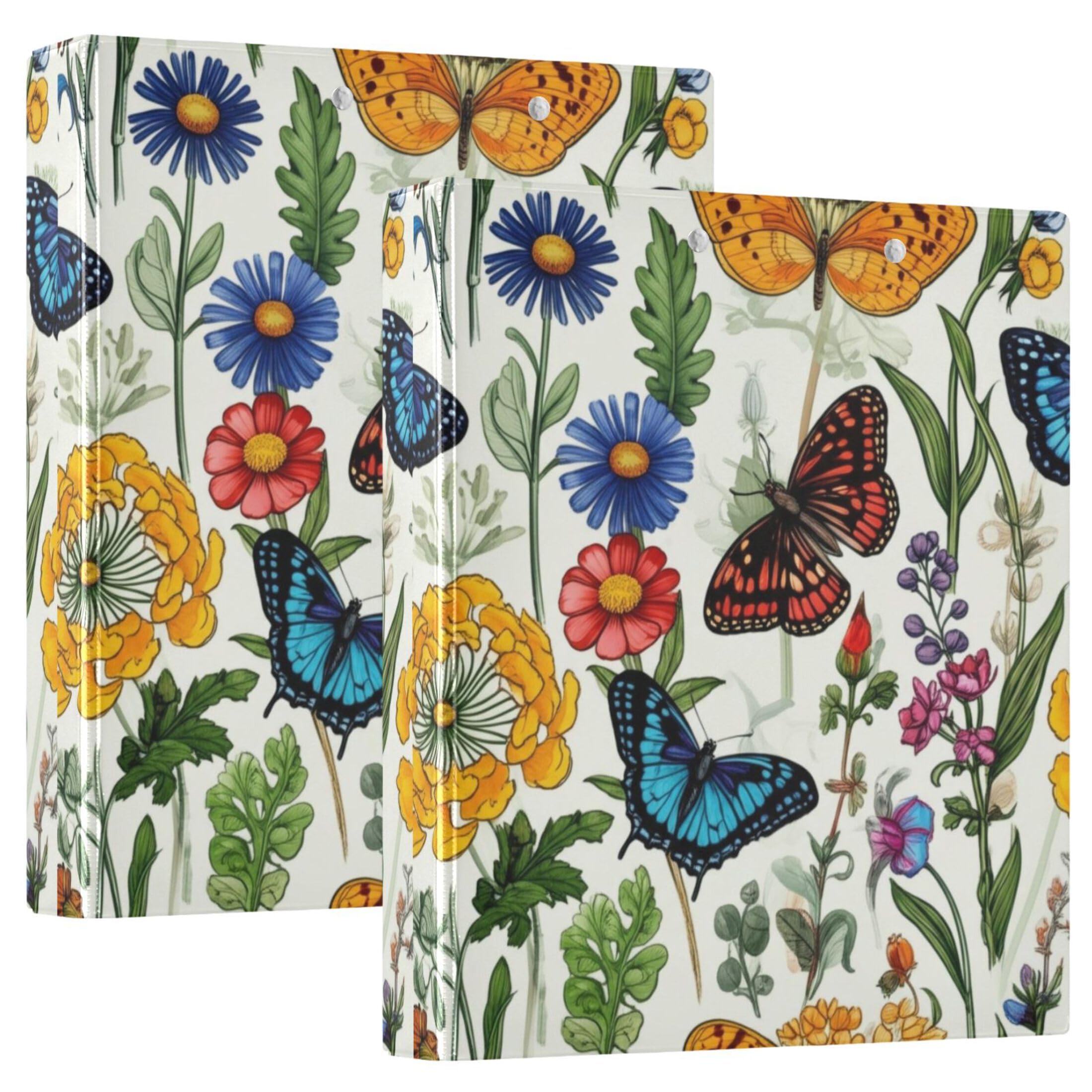 Wildflowers Butterflies Detaillierter Ordner, 3,8 cm, 3 Ringe für 200 Blatt, flippiger Portfolio-Ring, robuster Ordner, 31,5 x 27 x 6 cm, 2 Stück