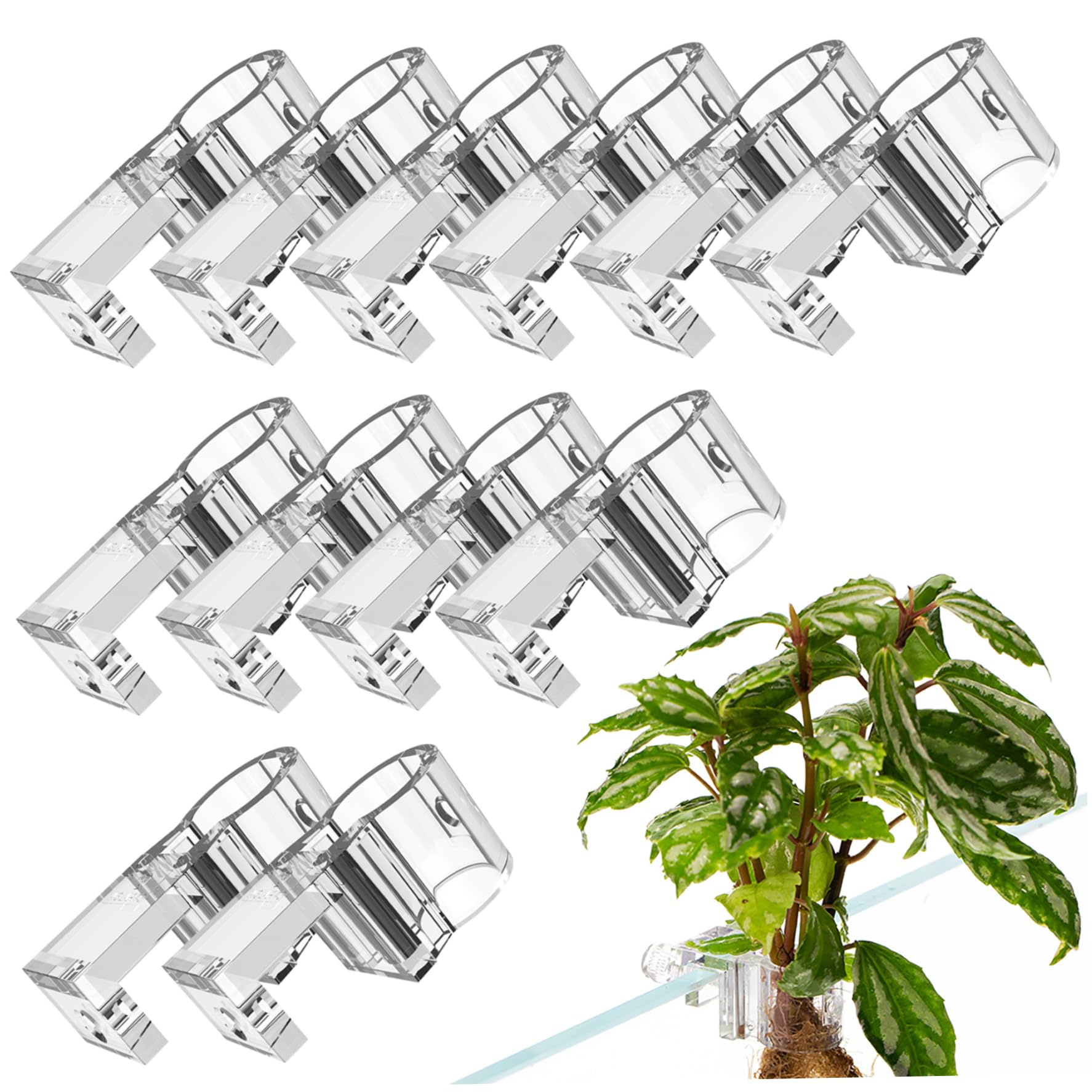 12 Soportes para Plantas de Acuario, Soporte Transparente para Plantas de pecera con diseño en Forma de U para fácil instalación y paisajismo acuático Flexible, pecera