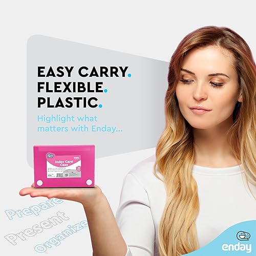 Miniatura 2 de Enday Estuche organizador de tarjetas de índice rosa, 3 x 5, caja de archivos con 5 divisores, caja de tarjetas con capacidad para 100 tarjetas,