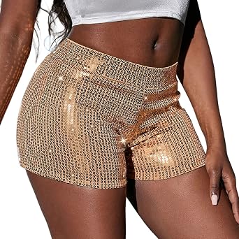 Womens Elastic Sexy Sequin Shorts Sparkly Glitter Clubwear Party Rave Shorts