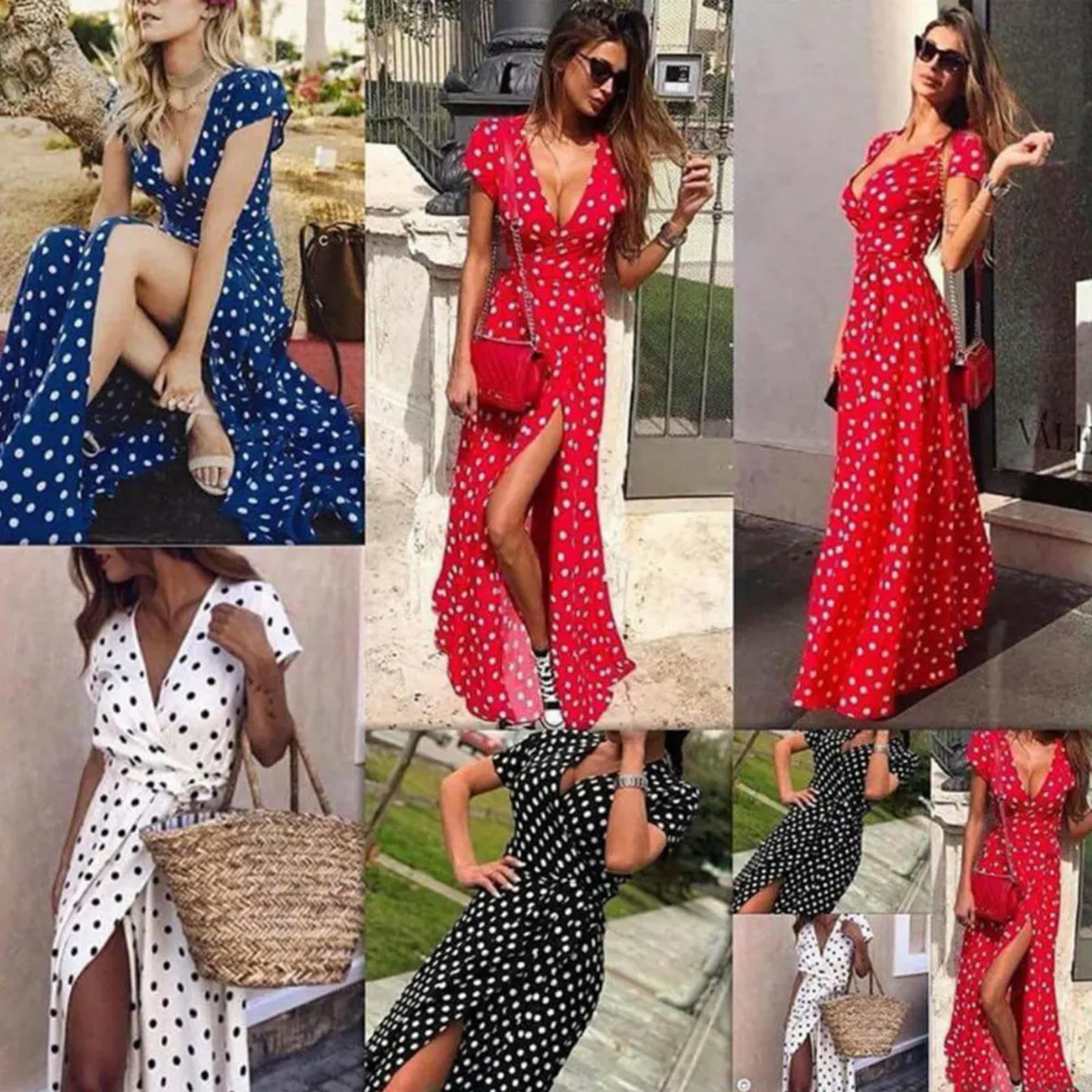 Vestido Largo de Verano con Abertura para Mujer, Vestido Playero de Lunares, Maxi, Vestido de Fiesta de Noche, Largo hasta el Suelo, Vestido Hobo de Playa