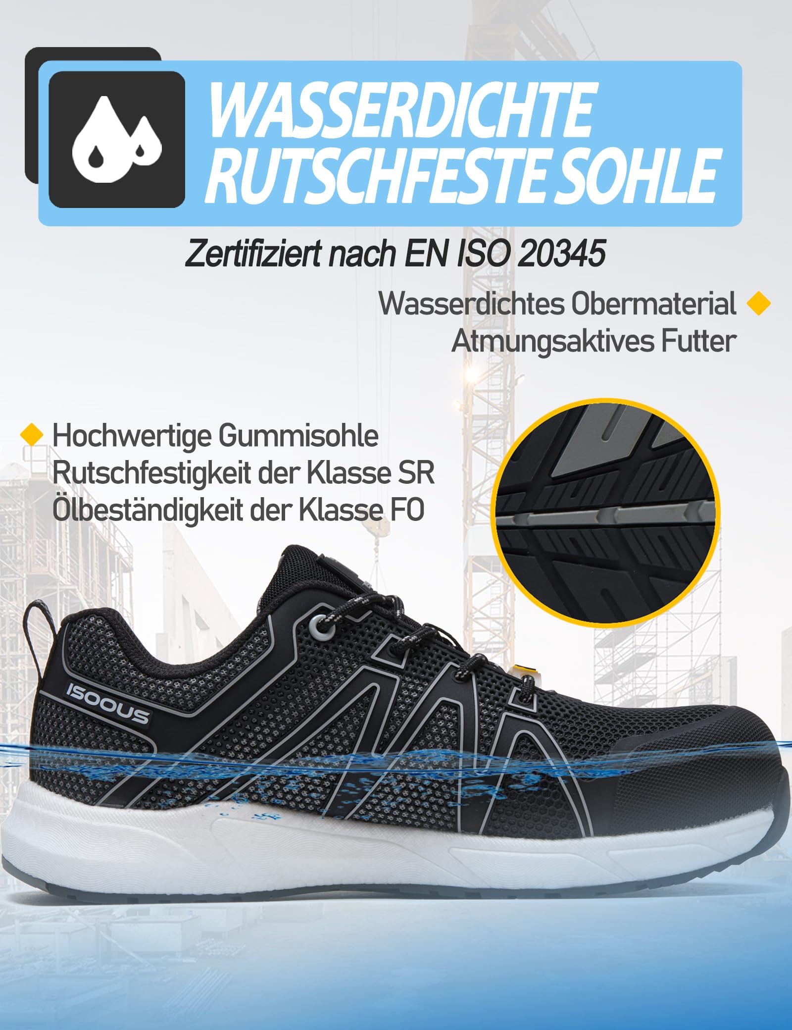 Arbeitsschuhe Herren S3S Sicherheitsschuhe Damen SRC ESD FO Metallfrei | Wasserdicht Rutschfest Antistatisch Ölbeständig Leicht Glasfaserkappe Sportlich mit Dämpfung Bequem