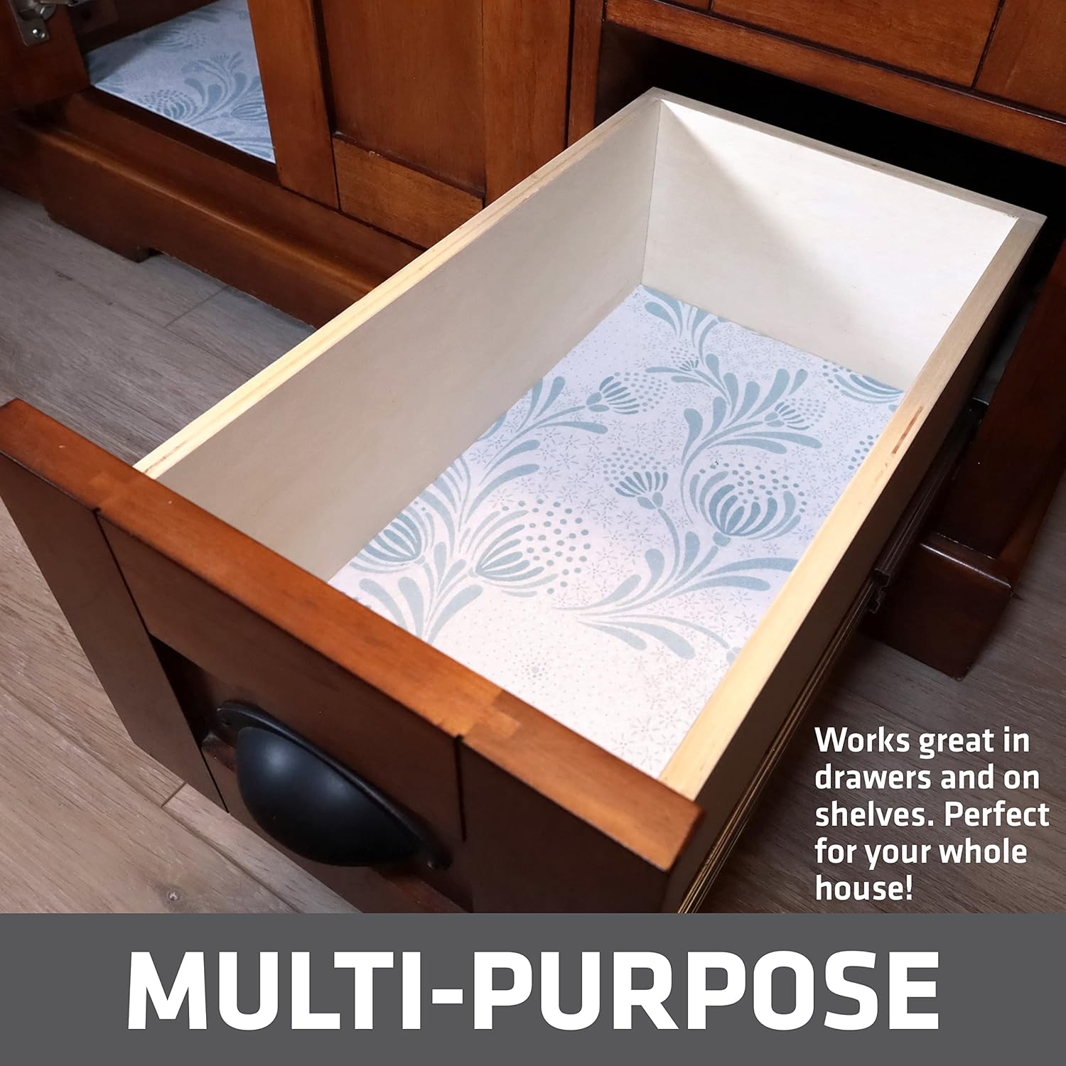 Drymate Premium XL Under Sink Mat, Waterproof Cabinet Protection Mats for Kitchen & Bathroom, Absorbent Shelf Liners, Slip-Resistant, Non-Adhesive, Machine Washable (USA Made)(24”x59”)(Light Blue)