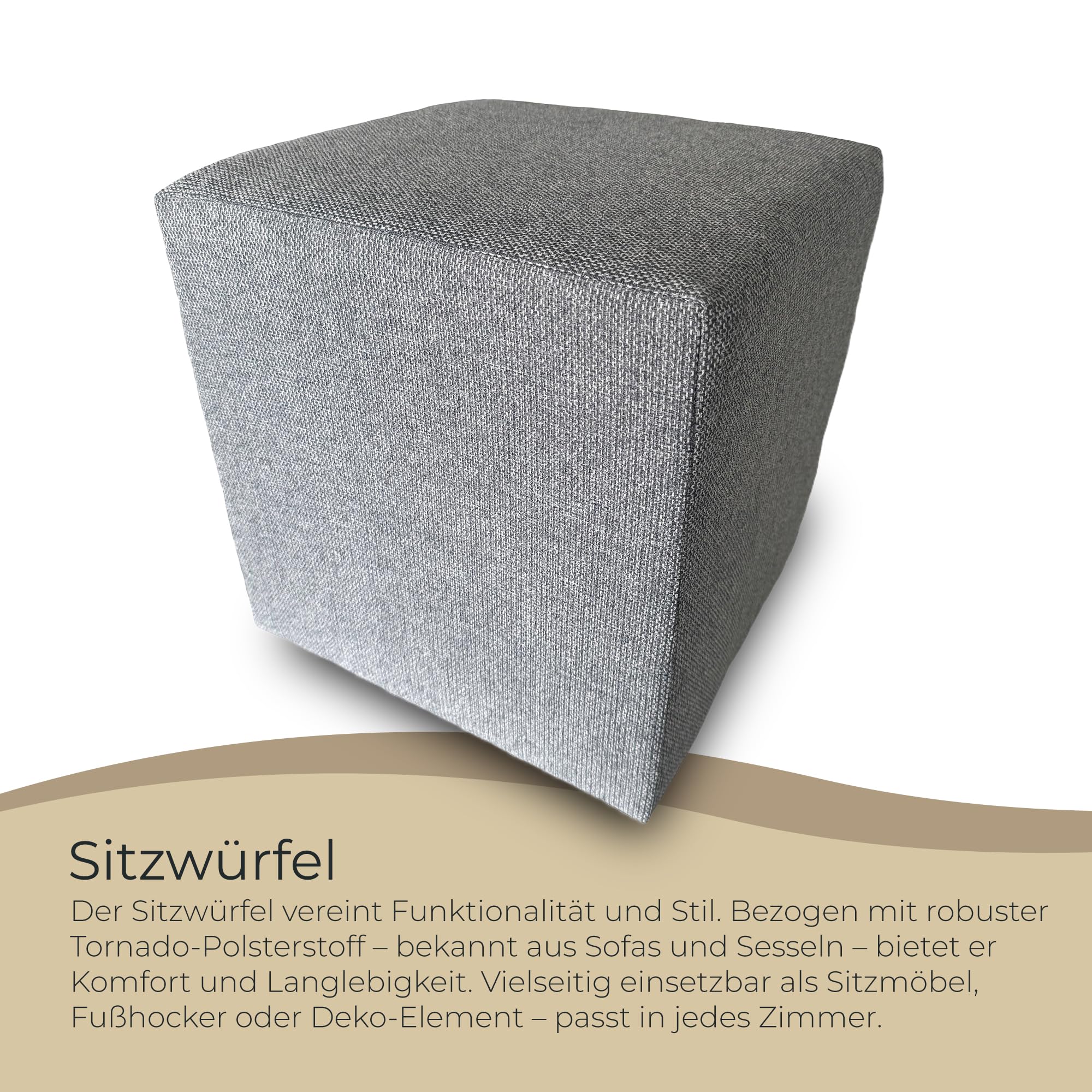 Hocker Wohnzimmer Sitzhocker - Quadratisch 40 x 40 cm - Sofahocker - Tornado Stoff - Grau