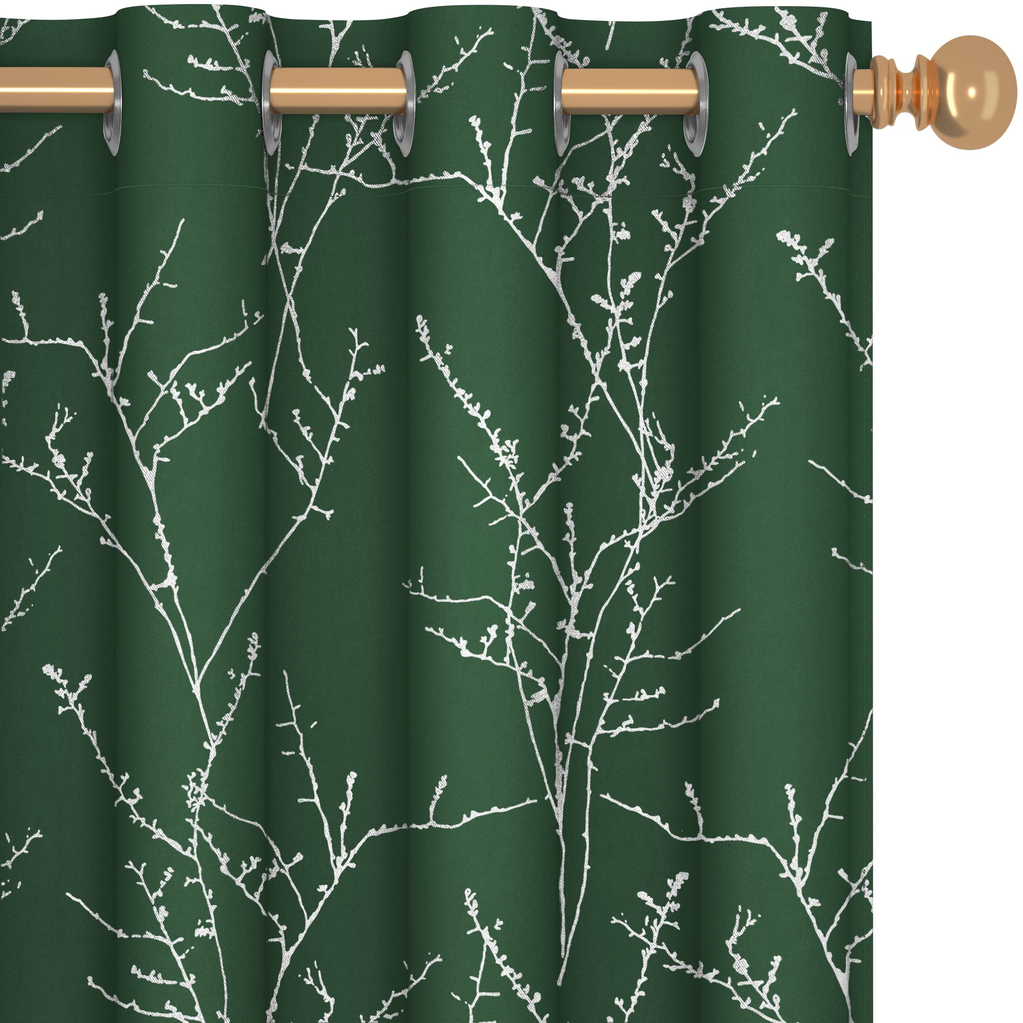 Deconovo Blackout Curtains Thermal, Tree Branches Printed Eyelet Curtains for Christmas, Dark Forest, 46 x 54 Inch (Width x Length), 2 Panels