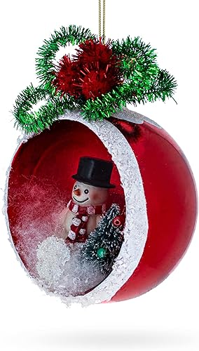 Miniatura 8 de Adorno de cristal soplado con muñeco de nieve festivo y su árbol de Navidad