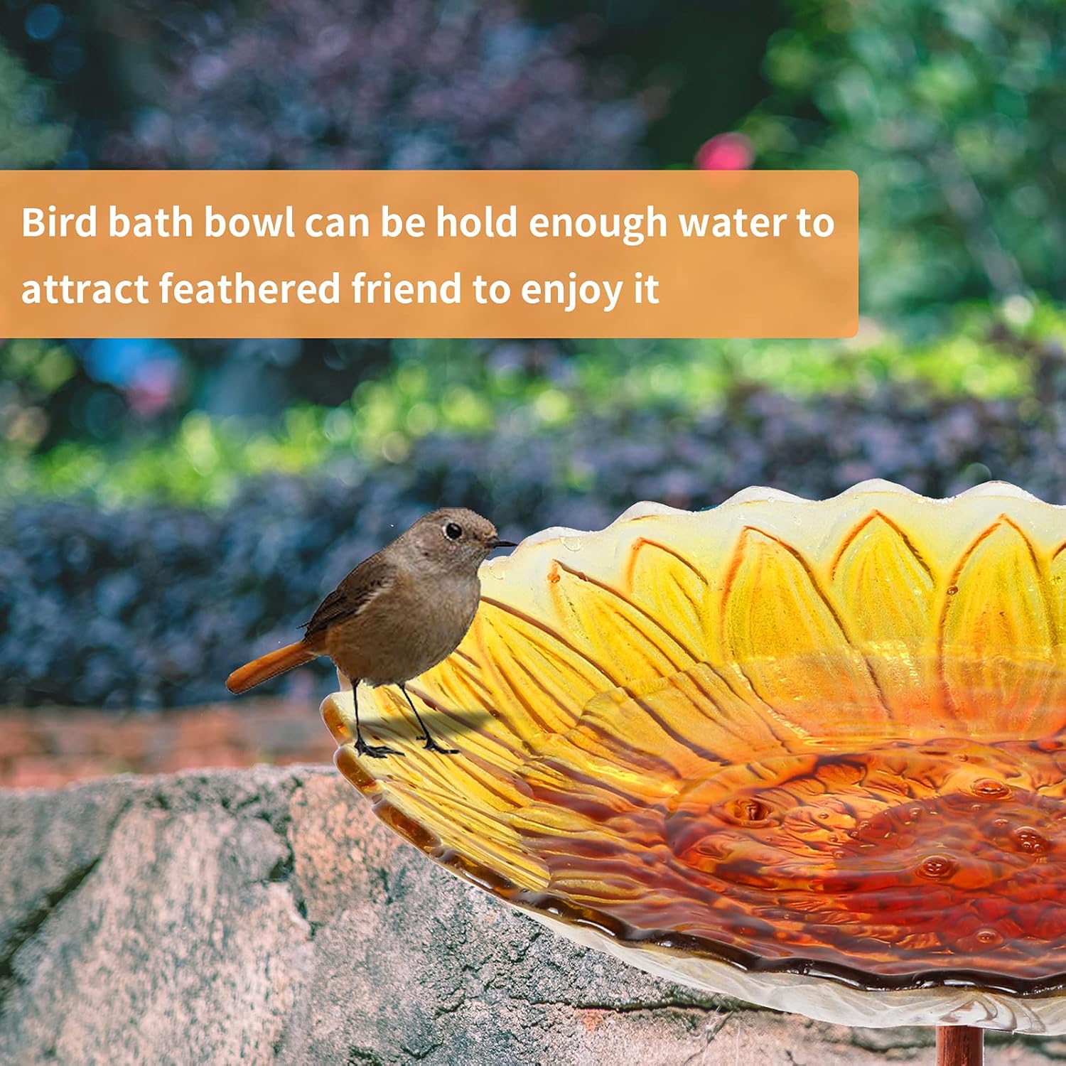 MUMTOP Glass Bird Bath, Garden Outdoor Birdbaths Birdfeeder with Metal Stake Sunflower thumbnail