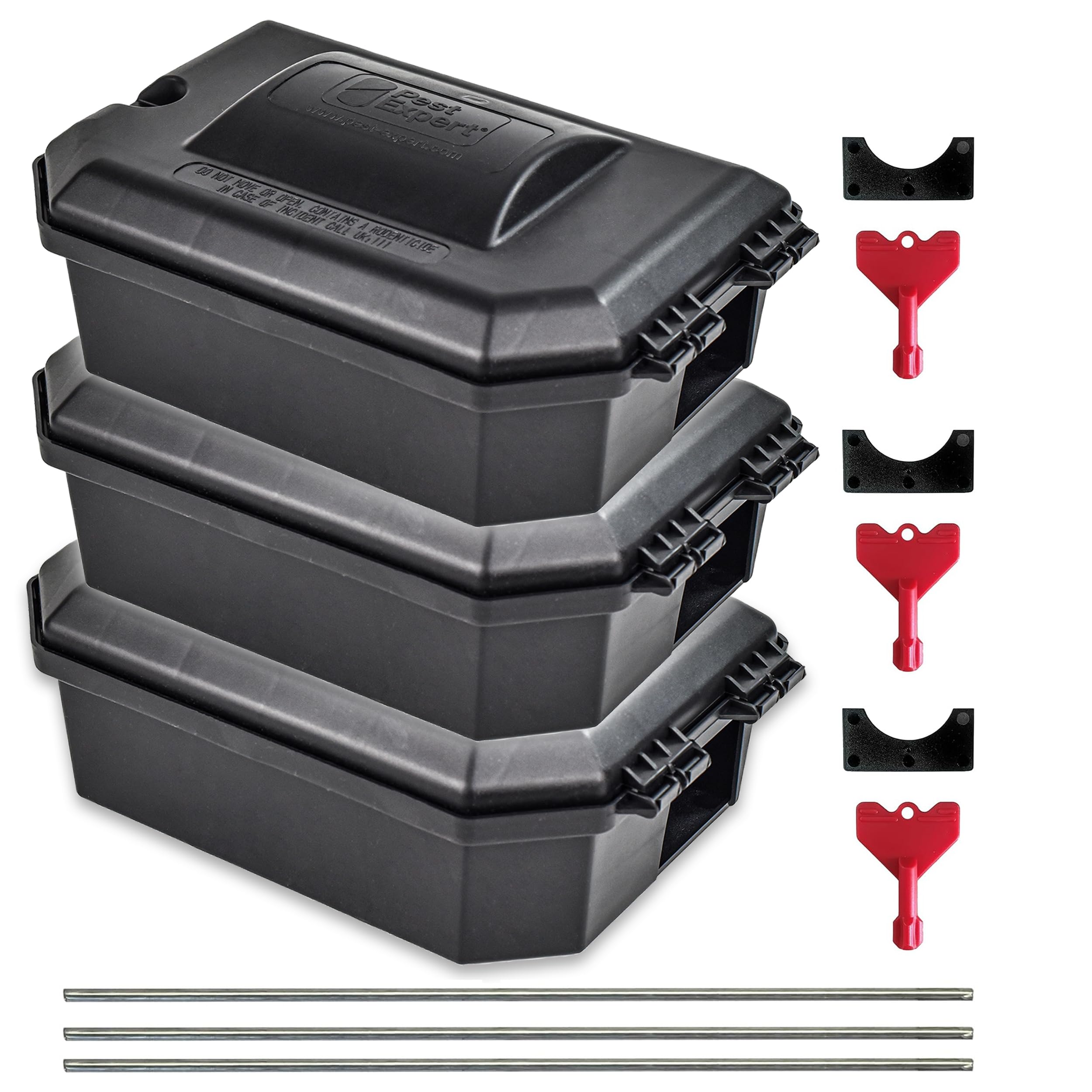 Pest Expert Heavy Duty Rat & Mouse Poison Outdoor Bait Boxes (x3) Large, Secure & Lockable Bait Stations for Rat Poisoning Super Strength Blocks, Grain & Pasta Bait, Industrial Strength, Key Included