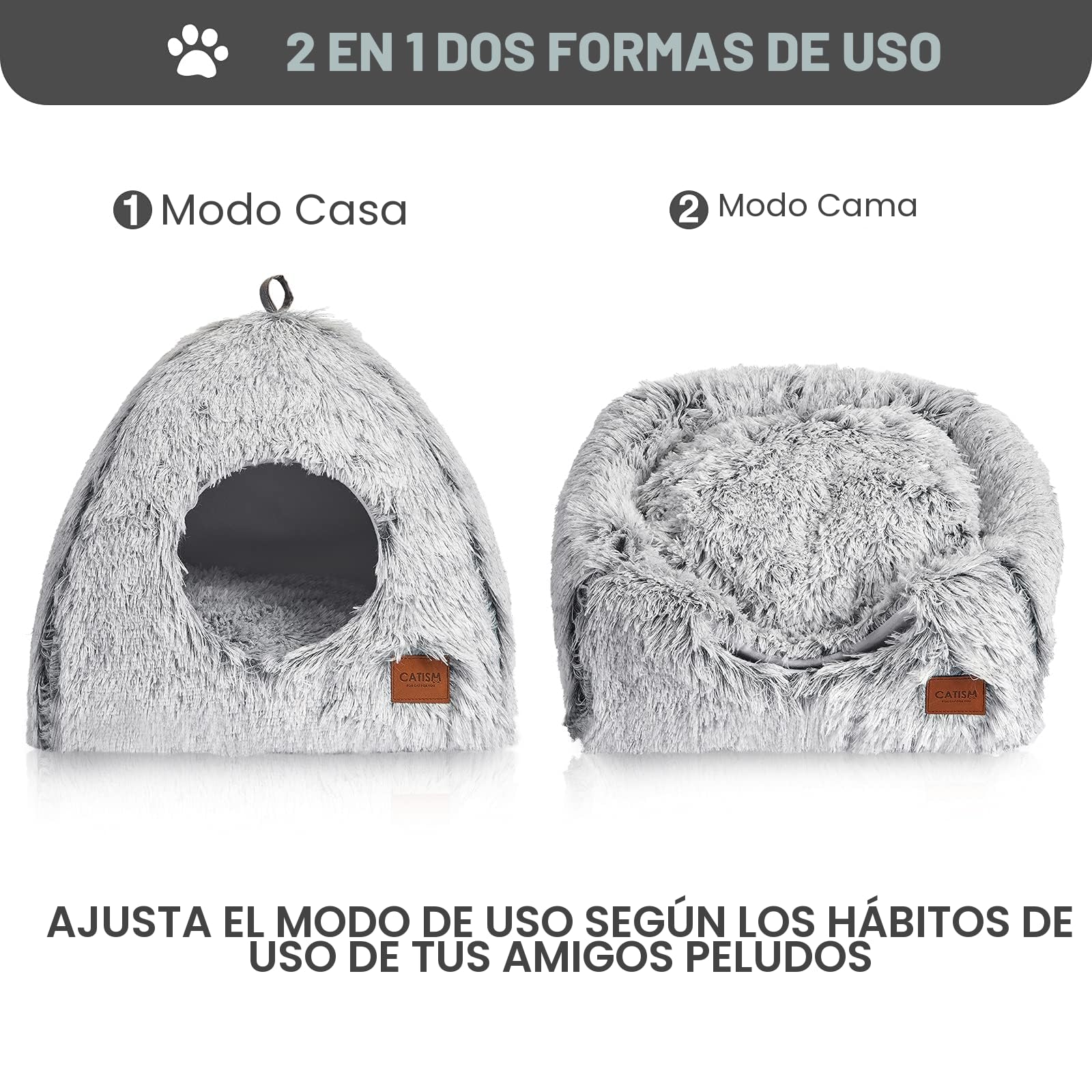 Cama para Gatos CATISM, Cama Caliente con Almohadas Blandas extraíbles y Lavables (40 x 40 x 37 cm), Adecuada para Gatos de Interior o pequeños Cachorros en hogares de acogida, Color Gris