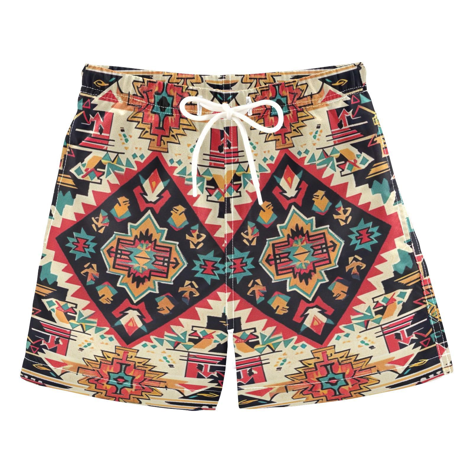 FLildon Indian Ethnic Pattern Little Boys Swim Trunks with Mesh Lining Quick Dry Beach Board Shorts, 3T