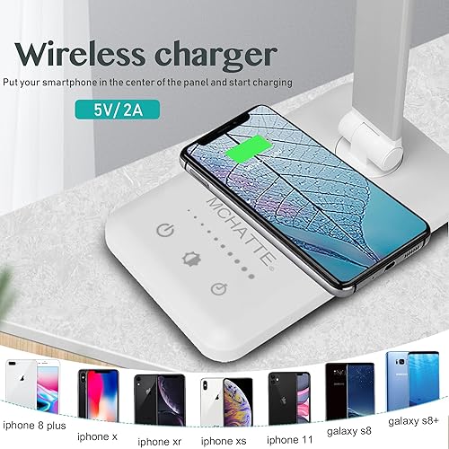 Miniatura 2 de Lámpara de escritorio LED con cargador inalámbrico y puerto de carga USB, lámpara de mesa regulable para oficina en casa, 5 modos de color, 5