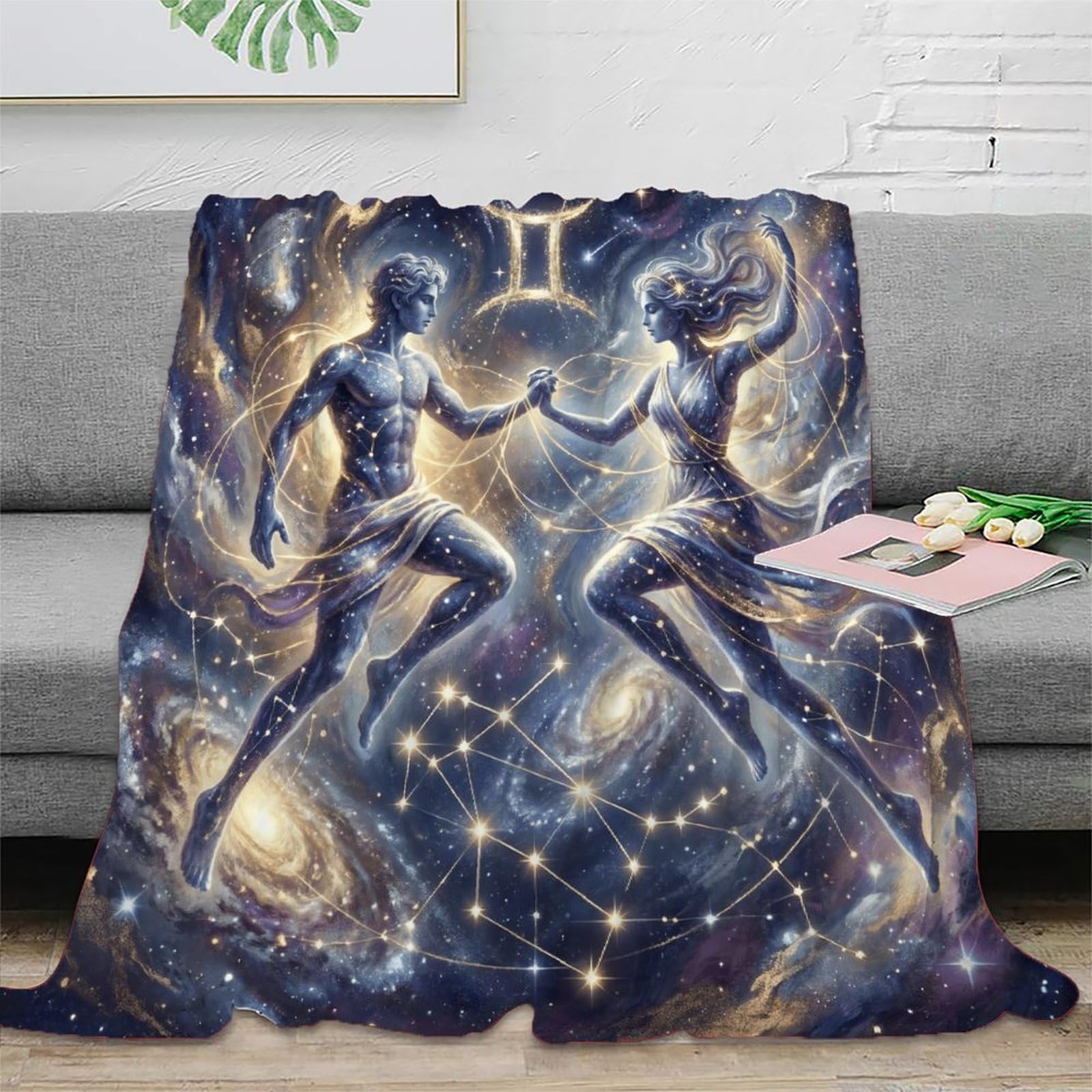 W7C8U2X3 Gemini Zodiac Galaxy for for Flannel Throw Blanket, Office Nap Use