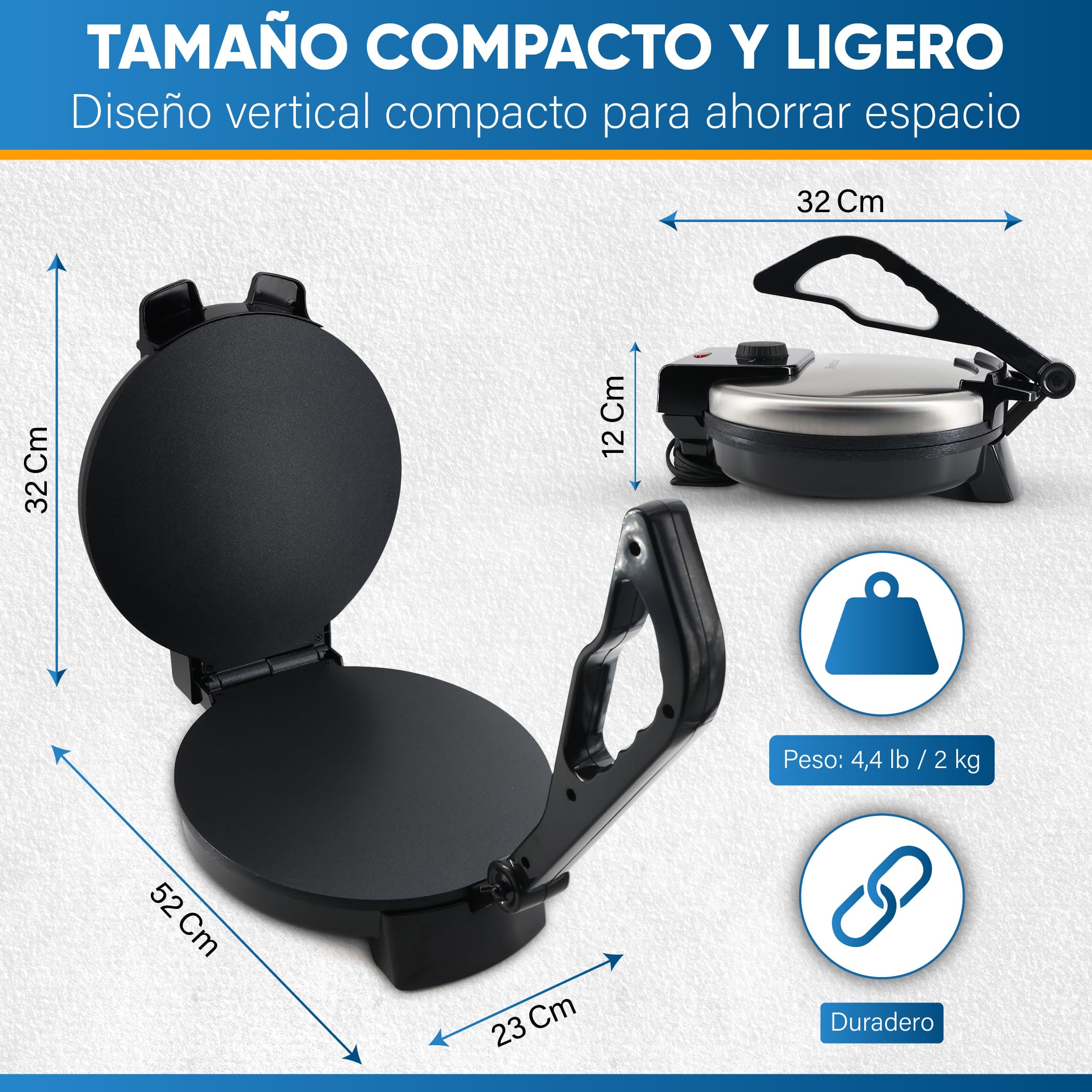 StarBlue Roti-Maker de 25,4 cm con calentador Roti gratuito y mango extraíble – Indian Chapati Tortilla, Roti AC220-240V 50/60Hz 1200W, enchufe europeo