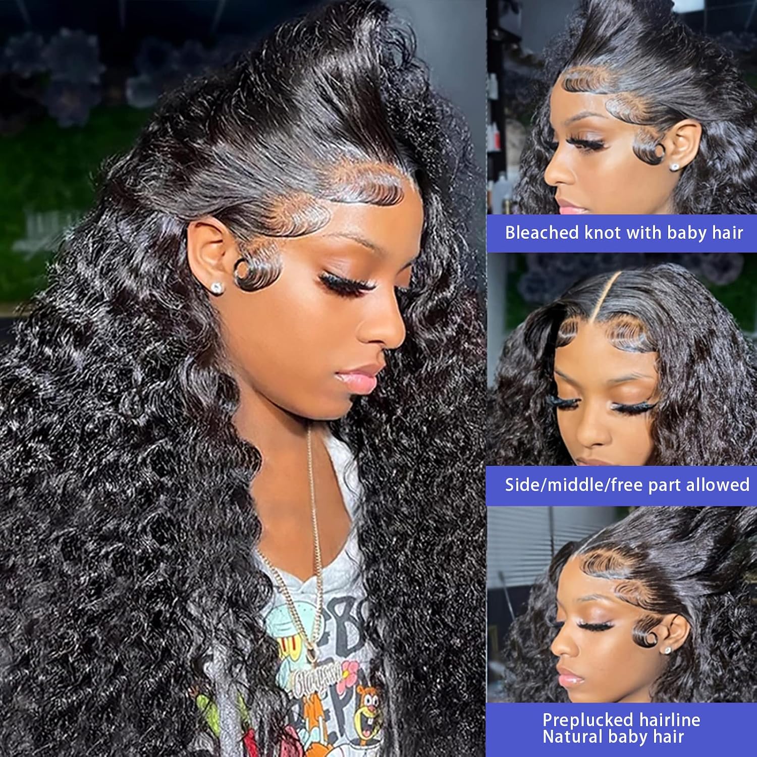13x4 Deep Wave HD Lace Front Wigs Human Hair 28 Inch 180% Density Transparent Curly Glueless Wigs Human Hair Wet and Wavy Frontal Wig Human Hair Pre Plucked Natural Black Color