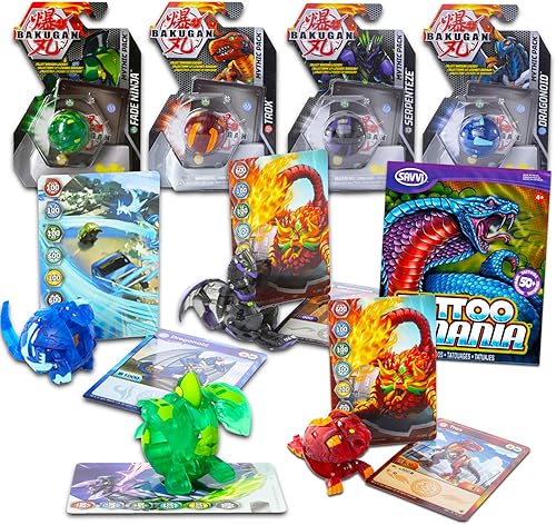 Bakugan Balls Toys Pack for Battle Arena - Bundle with 4 Bakugan Battle Brawlers Action Figures Toys Balls Plus Temporary Tattoos  Bakugan Toys for