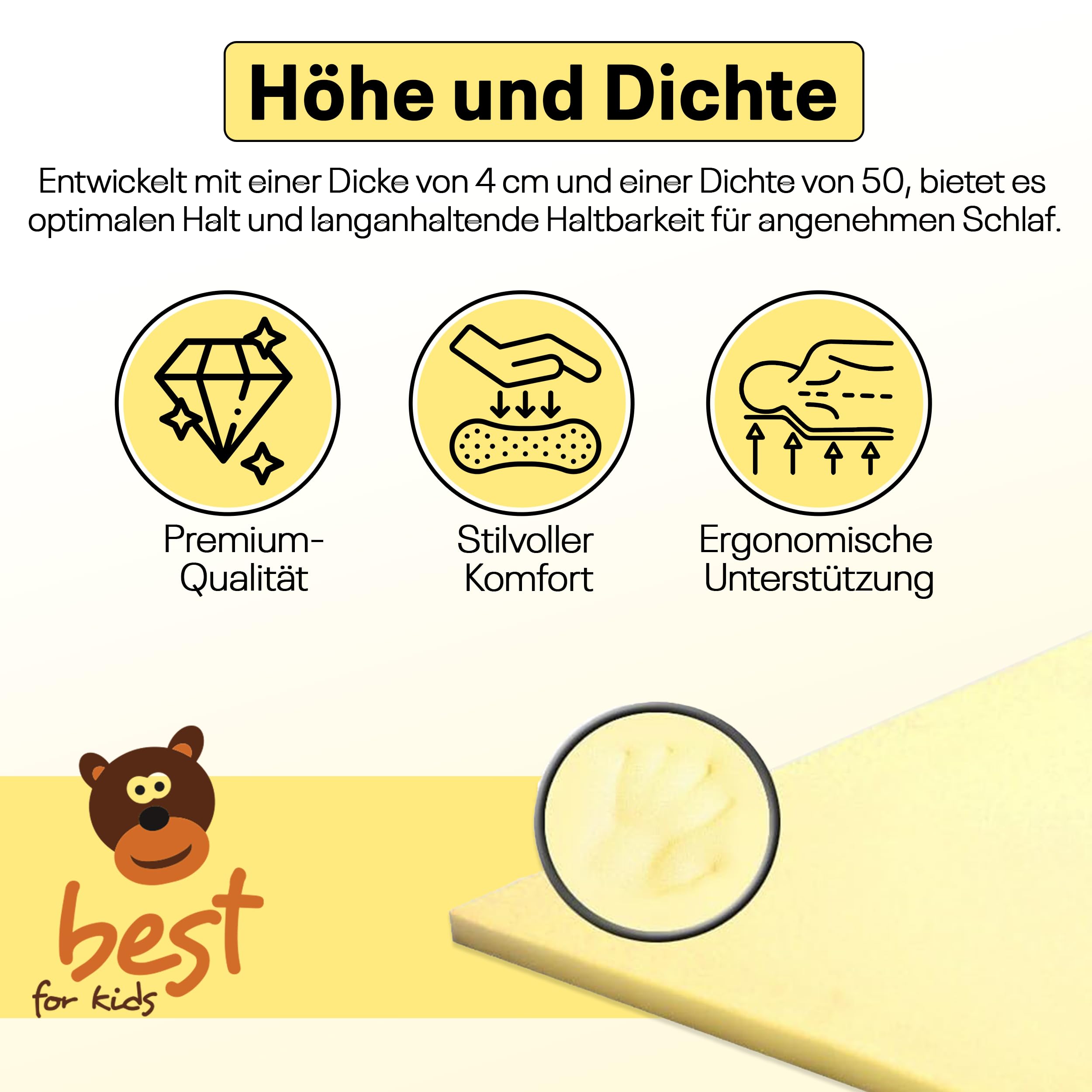 Viscoelastischer Matratzen-Topper 80x160 cm | Kindermatratze Schaumstoffauflage | Orthopädisch, thermoelastisch | Matratzenschoner für besseren Schlaf und optimalen Liegekomfort