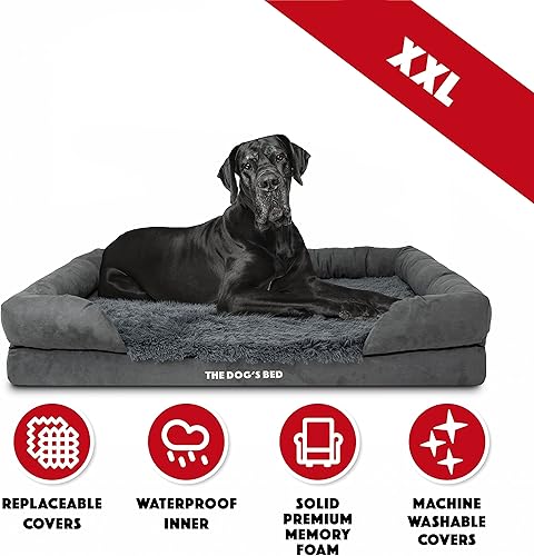 Miniatura 51 de The Dog's Bed, felpa gris XL, espuma viscoelástica sólida, alivio del dolor: artritis, displasia de cadera y codo, poscirugía, cojera, apoyo, negro,