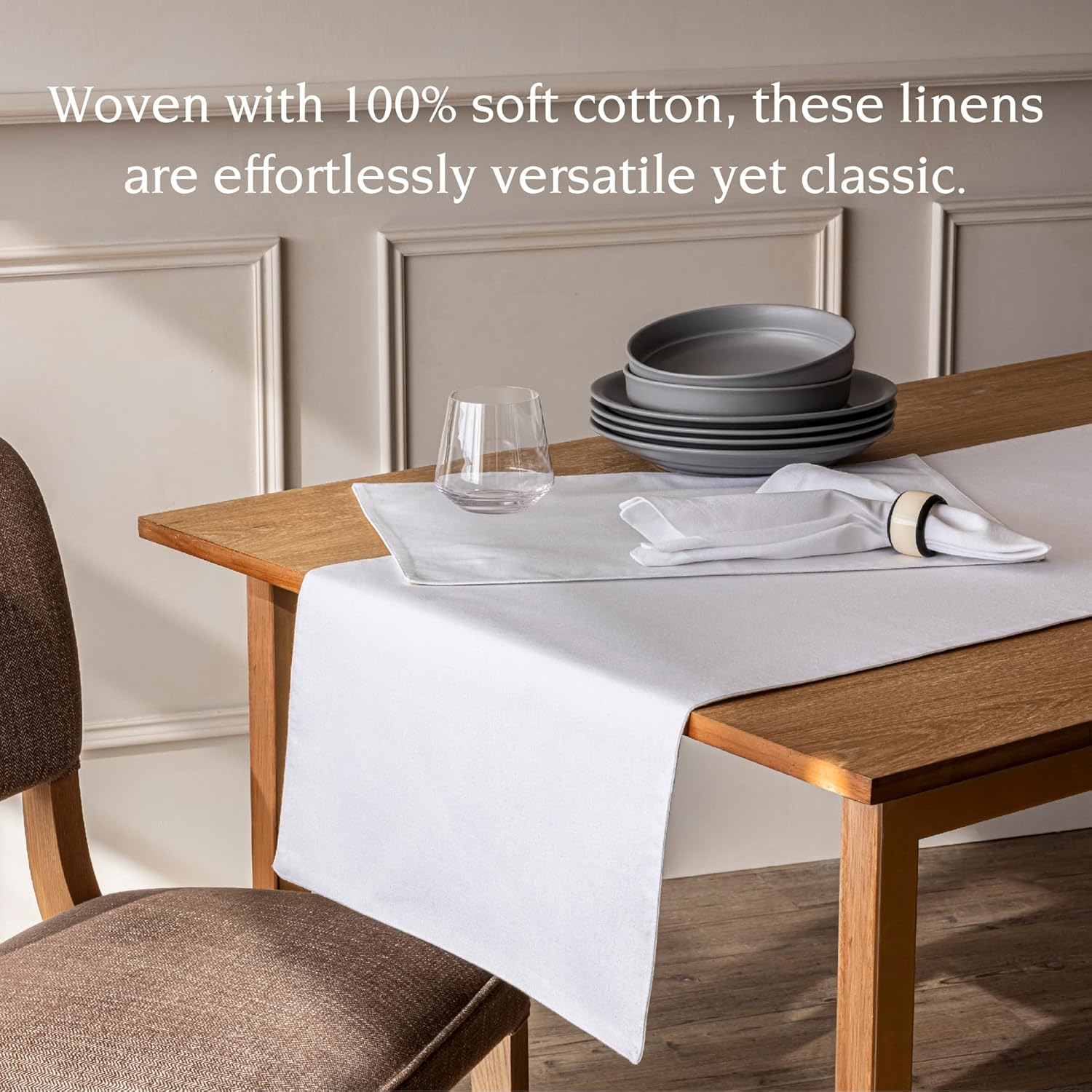 Over&Back 18x90 Woven Chambray Cotton Table Runner - Washable Table Runners for a Custom Home Decor Tablescape - Coffee Table, Dinner Table, Living Room - White