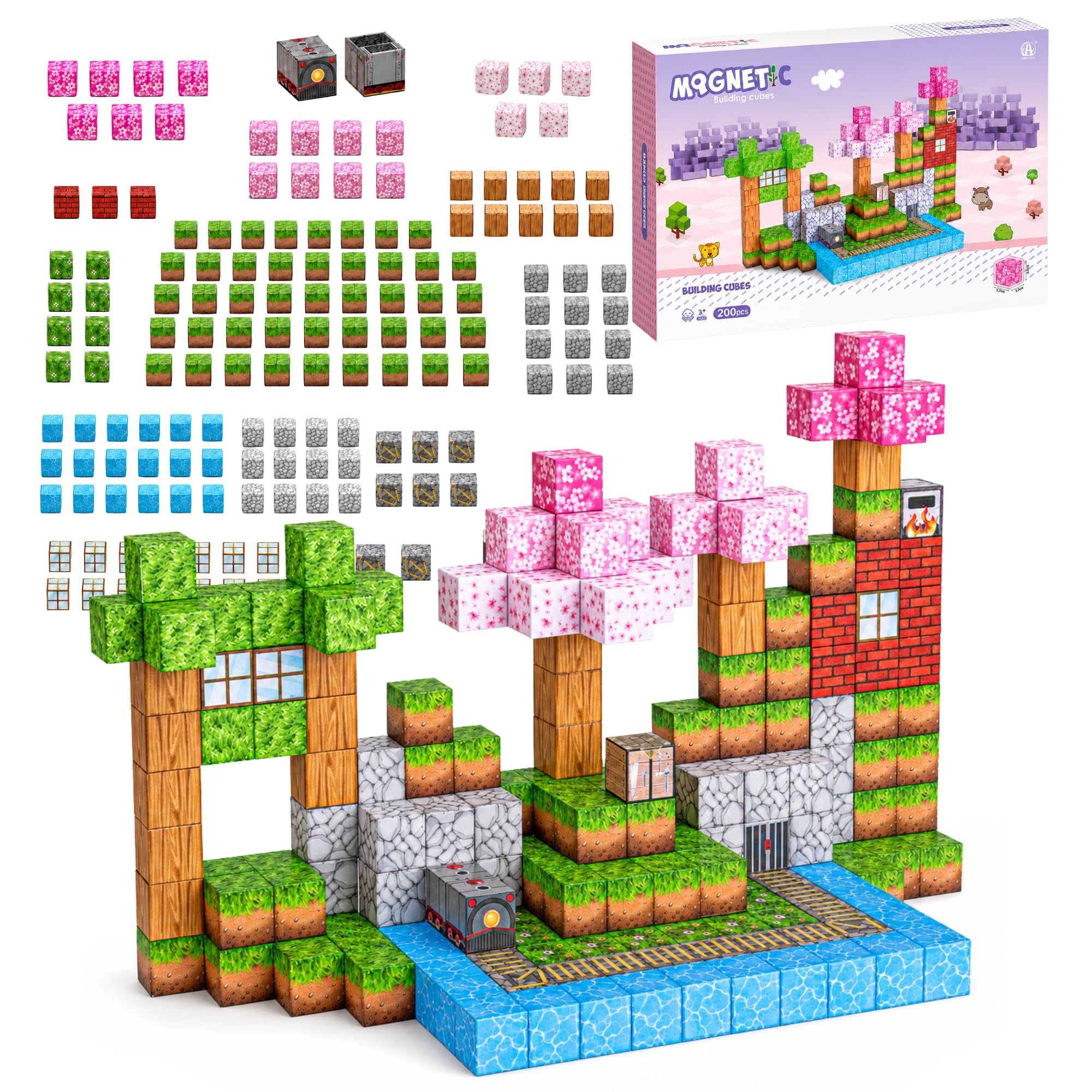 Klocki Magnetyczne Konstrukcyjne 200 Elementów PCS 2CM, Motyw Gry, 3+ Zabawki sensoryczne STEM Montessori, Edukacyjne dla 3 4 5 6 7 8 9 10 11 12 lat Chłopcy i Dziewczynki Prezent