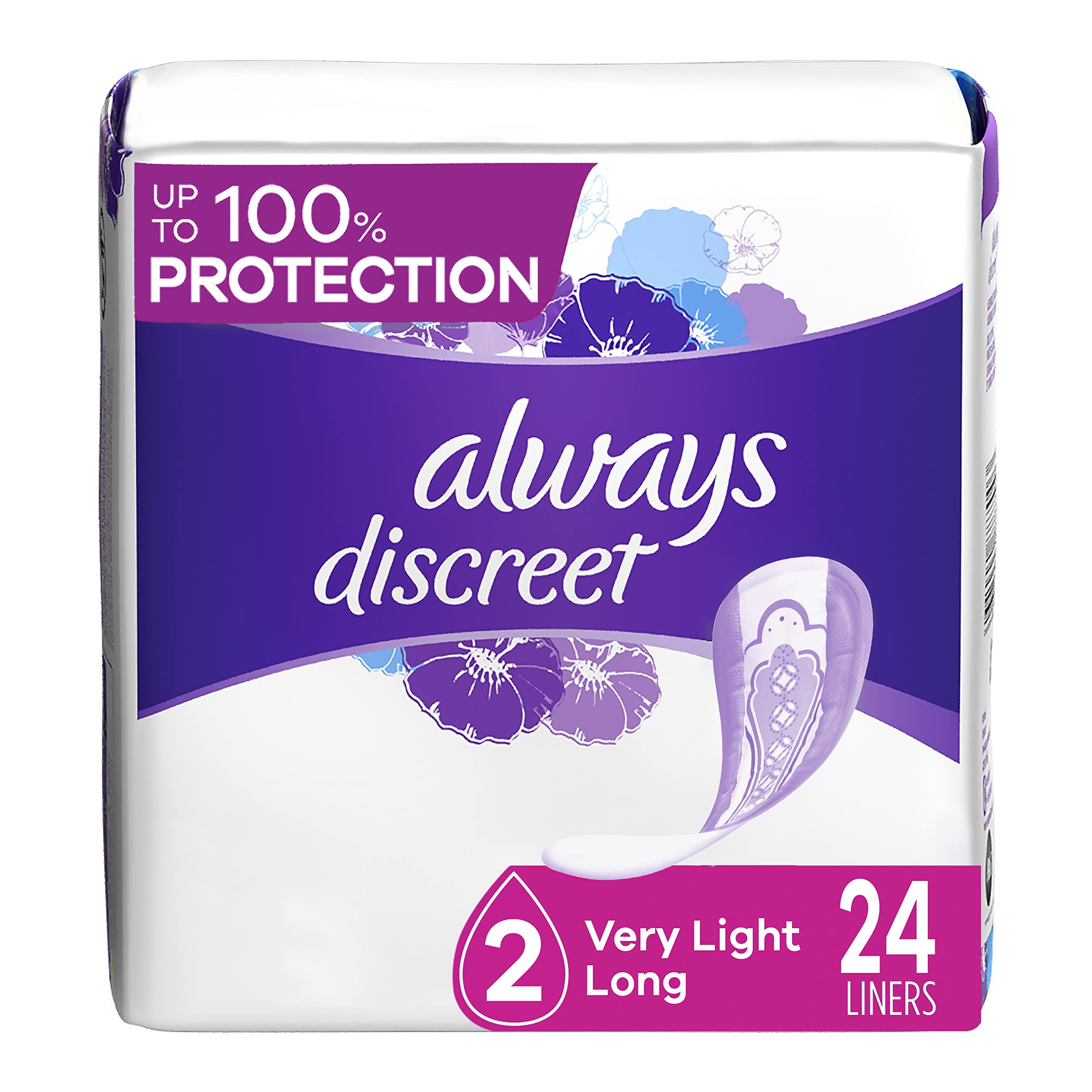Incontinence Liners, Very Light, Long Length, 24 Count