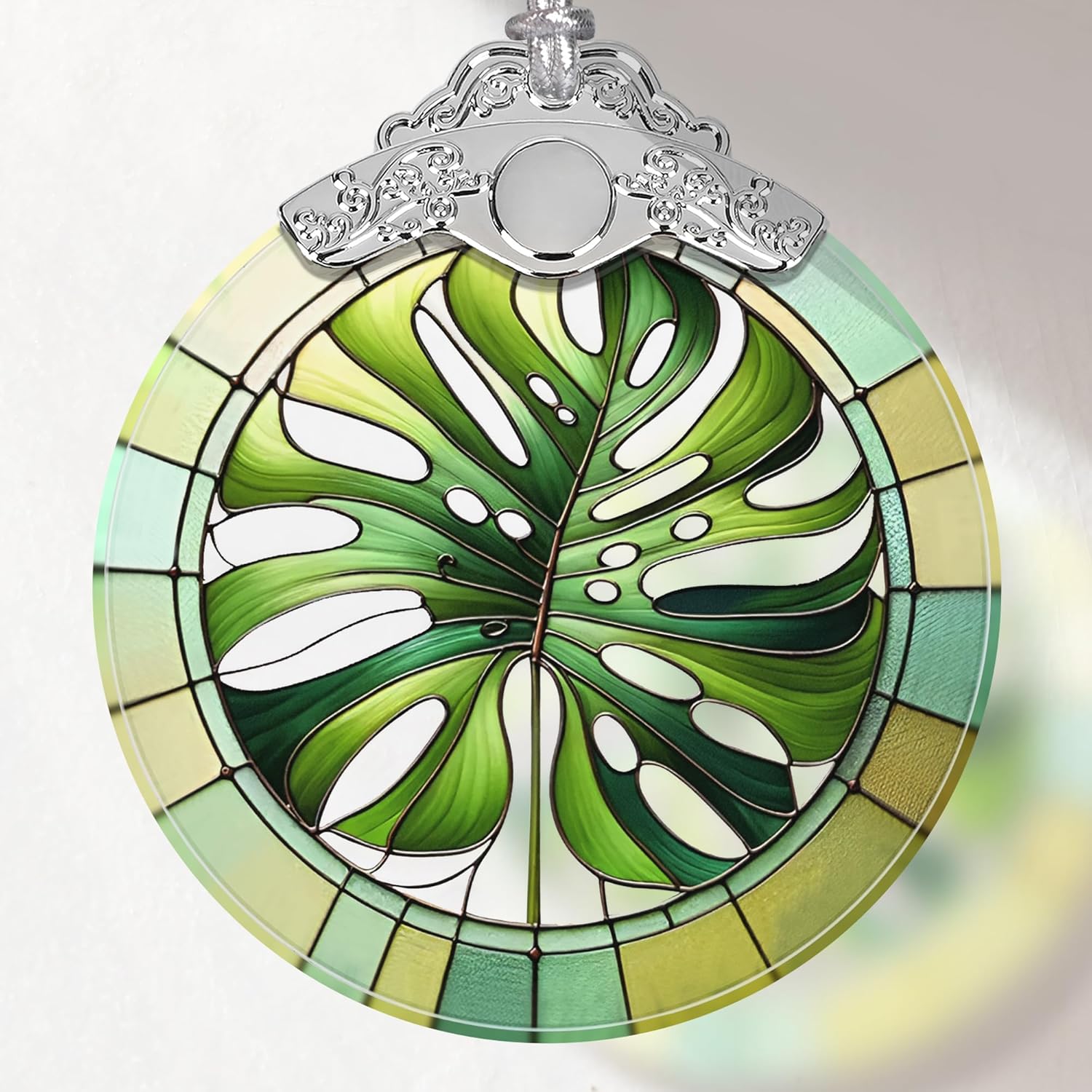 Monstera Leaf Stained Glass Ornament, Christmas Ornaments