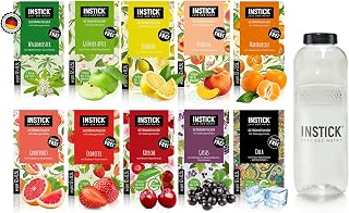 INSTICK Zuckerfreies Instant-Getränk (Bundle S Klassik + Tritan Trinkflasche 1 L) 10x12 Sticks - 1 Stick für 0,5-1 L - Veganes Getränkepulver Kalorienarm & Vitamin C - Instant-Pulver