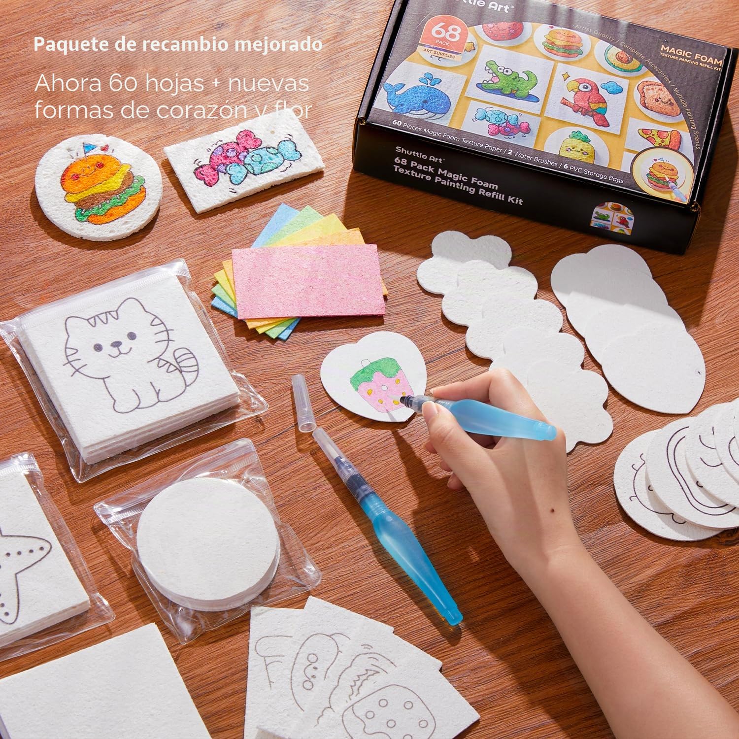 Shuttle Art Kit de pintura mágica inflable de 66 piezas, kit de pintura mágica 3D con esponja y textura con 60 hojas de papel esponja, juego de pintura para adultos, niños 6-12, artistas, kit de