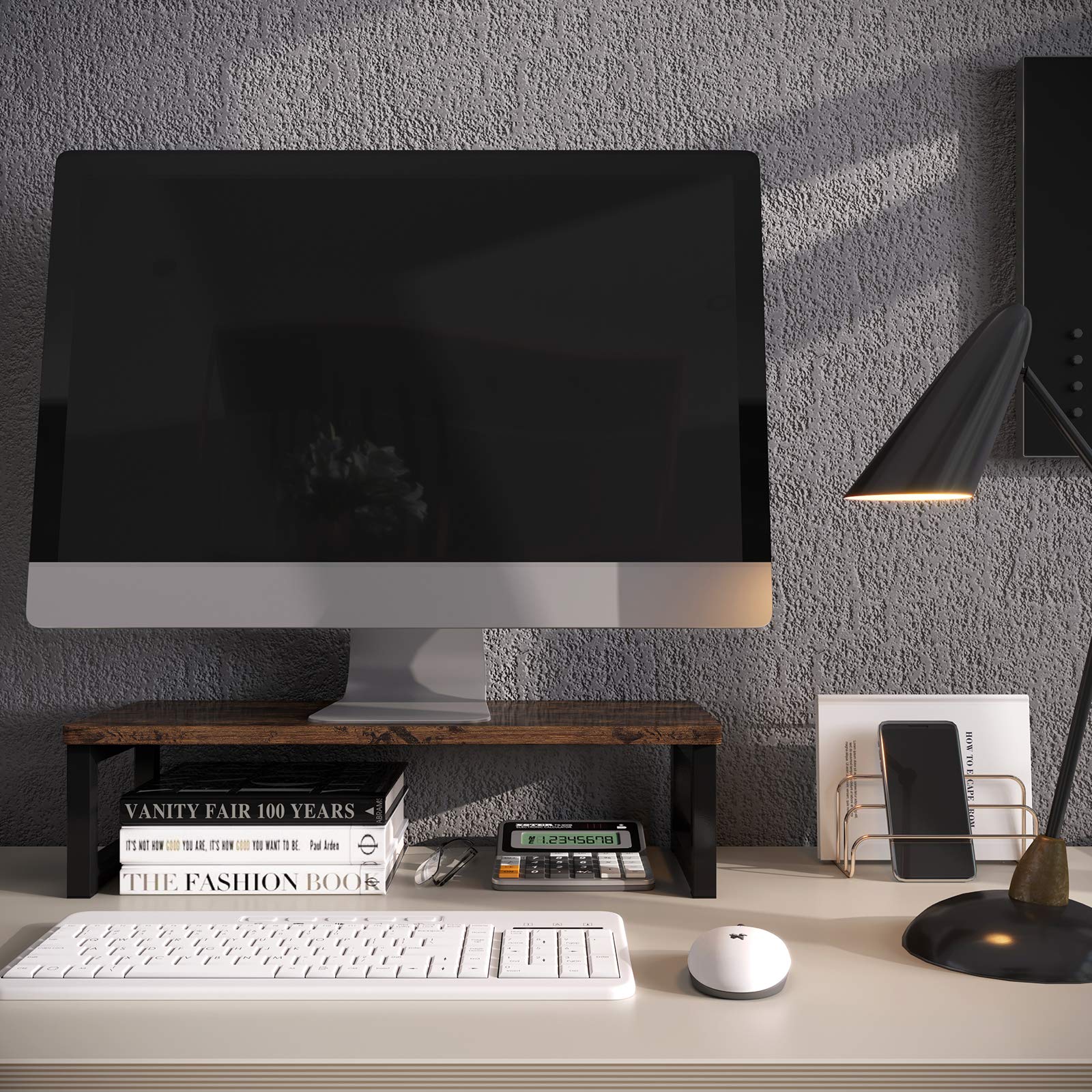 OROPY Support de Moniteur d'ordinateur en Bois avec Cadre en Métal, Réhausseur d’Écran pour Ordinateur Portable PC, Organisateur de Stockage de Bureau pour la Maison ou le Bureau