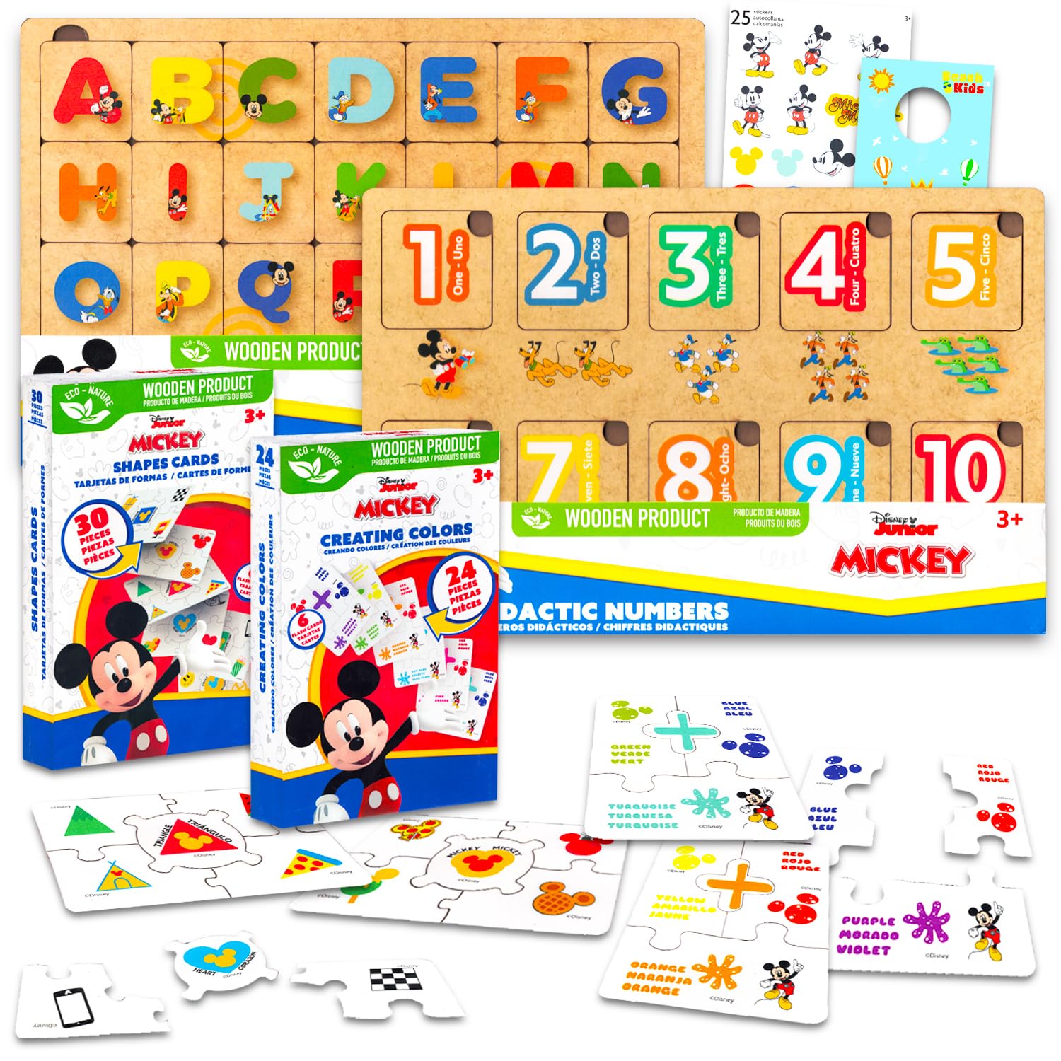 Mickey Mouse Educational Toys for Toddlers - Bundle with Educational Puzzles and Flash Cards Teaching Alphabet, Numbers, Shapes, Colors Plus Stickers, More | Mickey Mouse Learning Toys for Kids