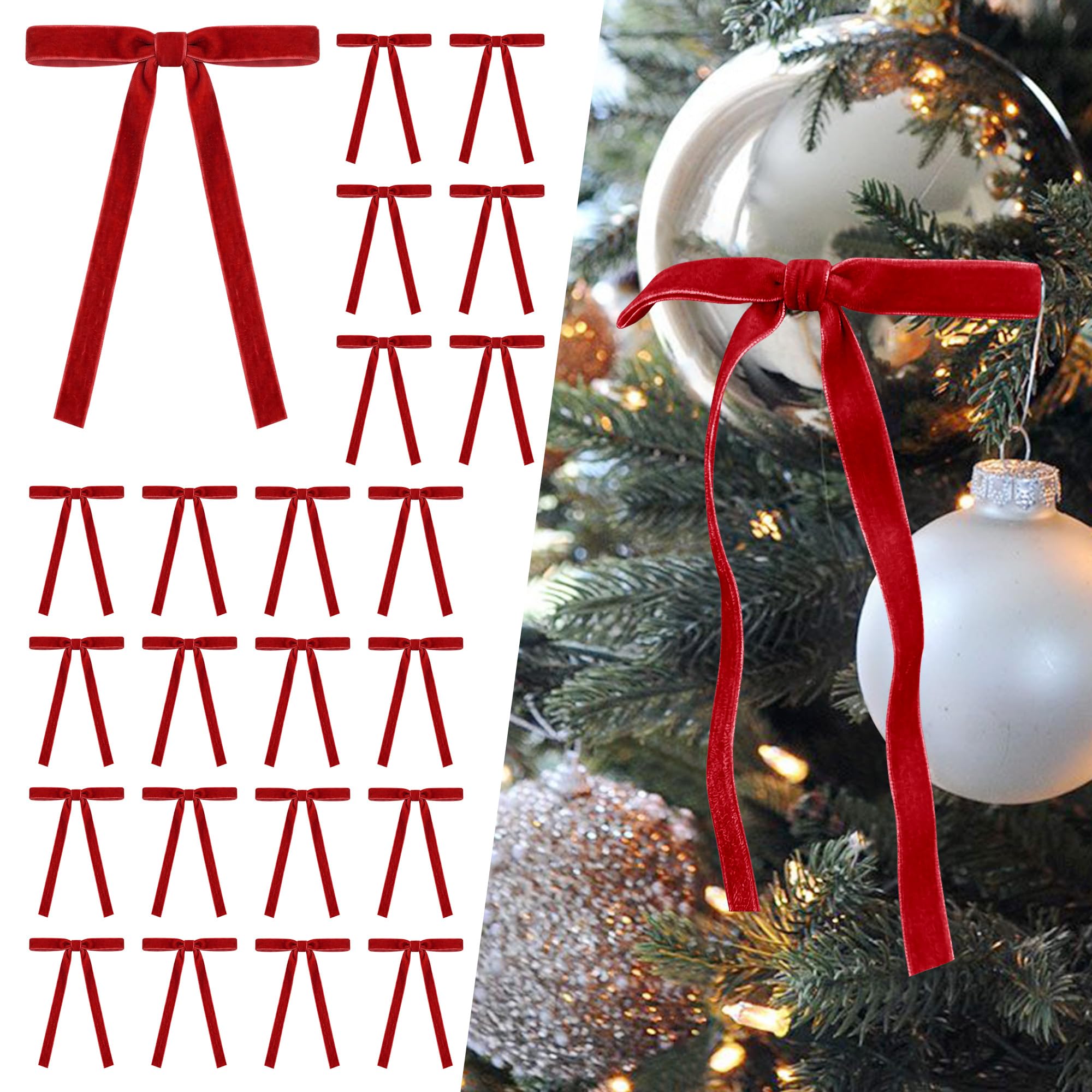 SIMISI RIBBON 24Pcs Christmas Velvet Ribbon Bows Decorations for Tree