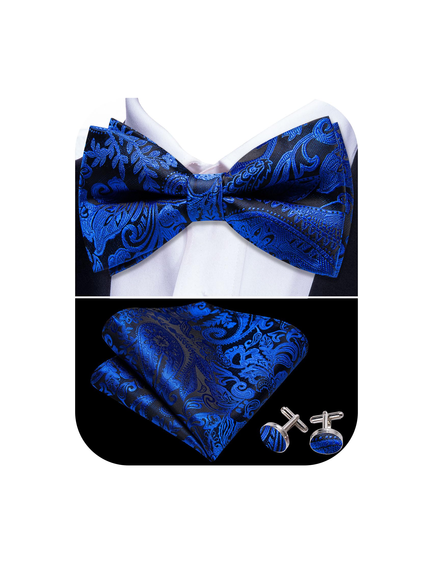 Barry.Wang Paisley Striped Bow Tie for Men Silk Pre-Tied Bowtie Set