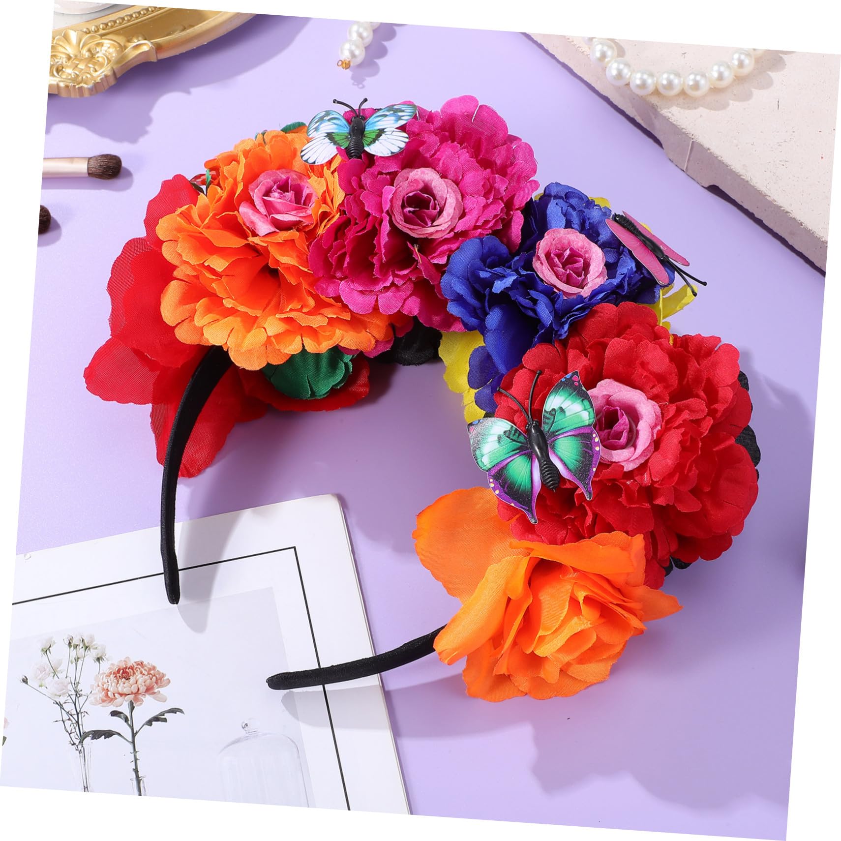 IMIKEYA Cerchietto floreale da donna fiori artificiali resistenti decorazione capelli rosso viola arancione blu copricapo per feste e festival accessori capelli fiori