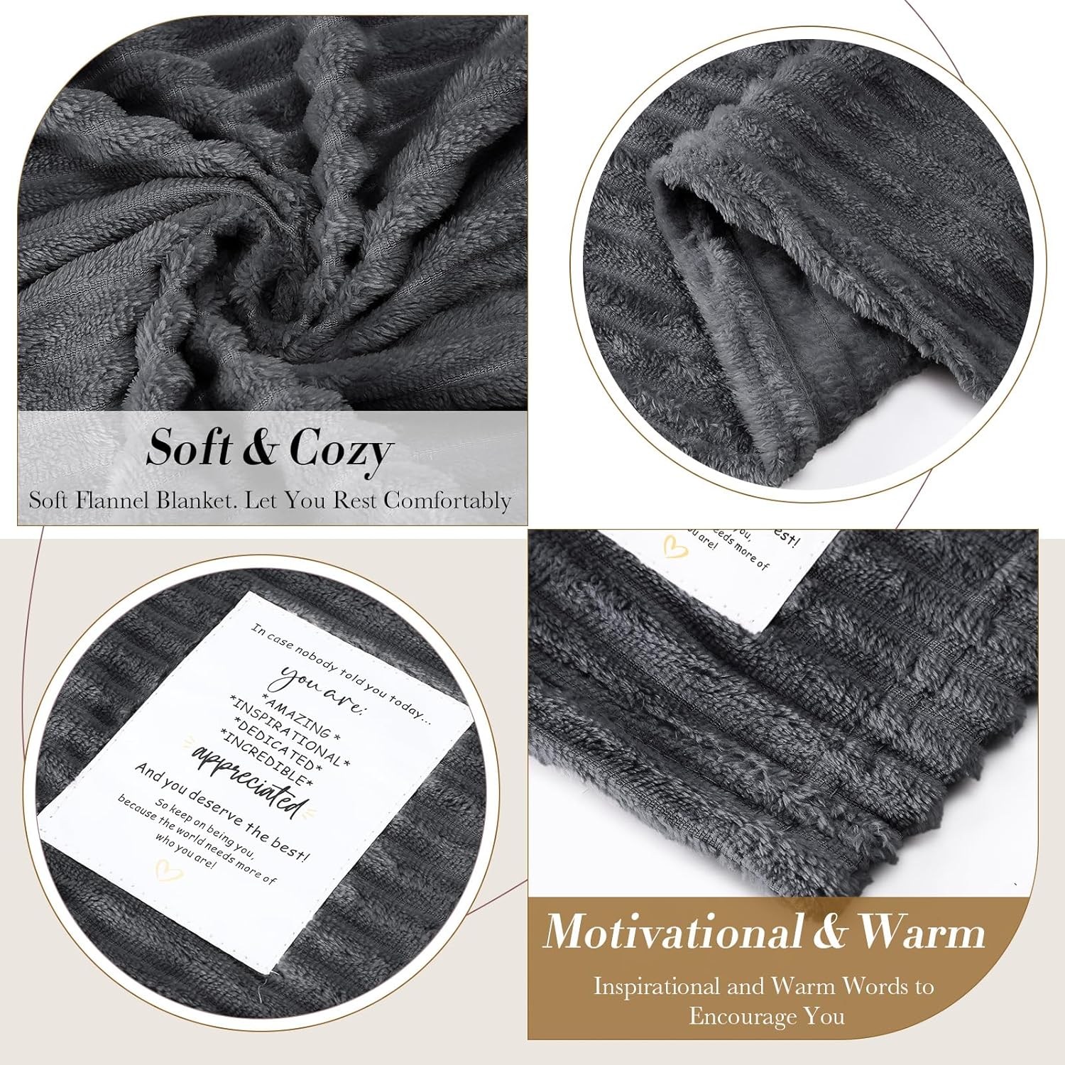 Moukeren 6 Pack Employee Appreciation Gifts Textured Thank You Blankets Bulk, 50 x 60 Inch Fuzzy Cozy Blankets with Inspirational Quote, Soft Flannel Throws for Teachers Nurses(Dark Gray) - Image 5